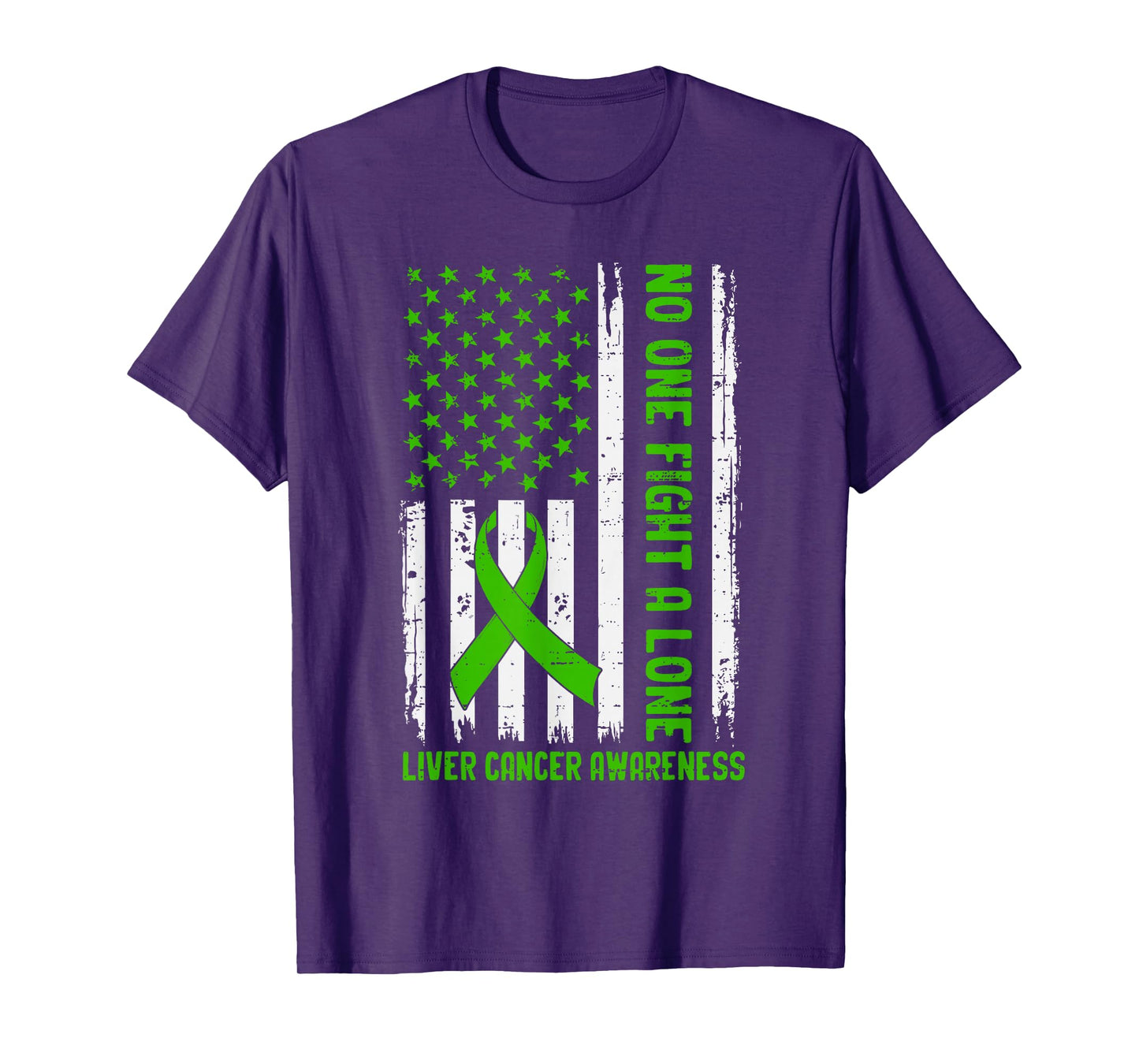 Liver Cancer Awareness USA Flag Ribbon Green Support Mens T-Shirt