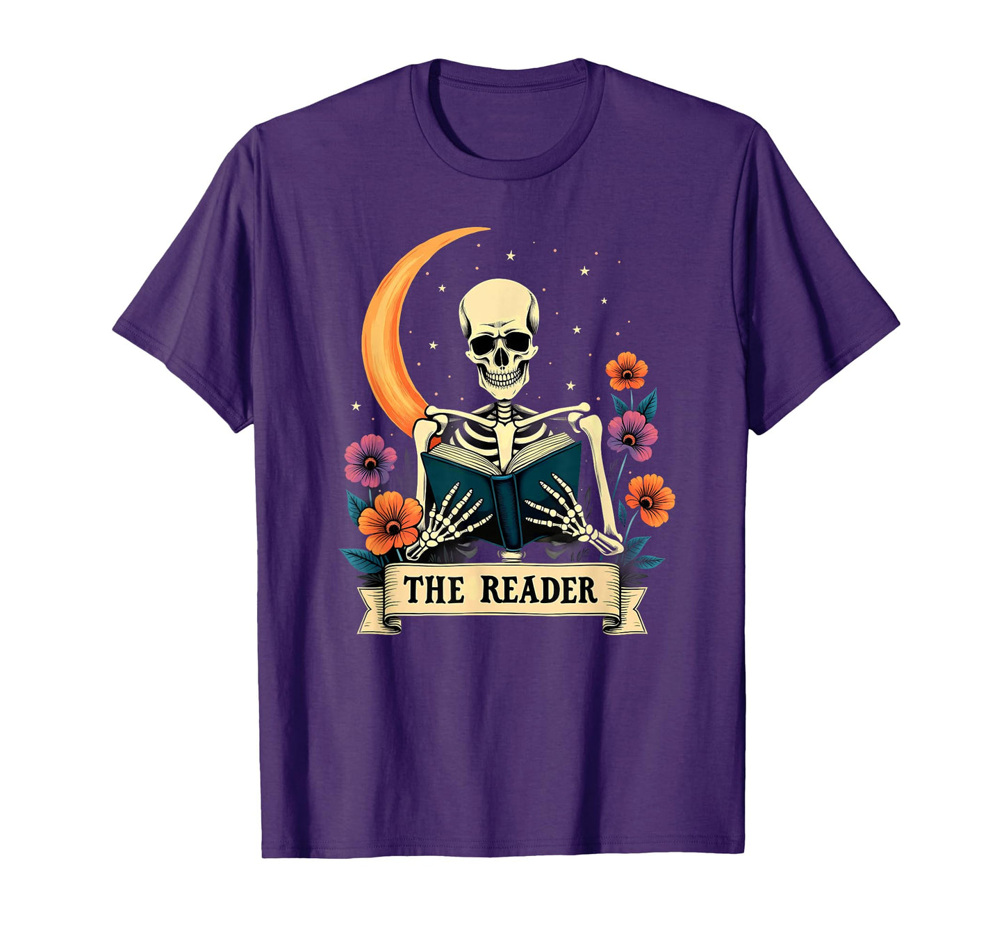 Tarot Card Skeleton Reading Book Librarian The Reader T-Shirt
