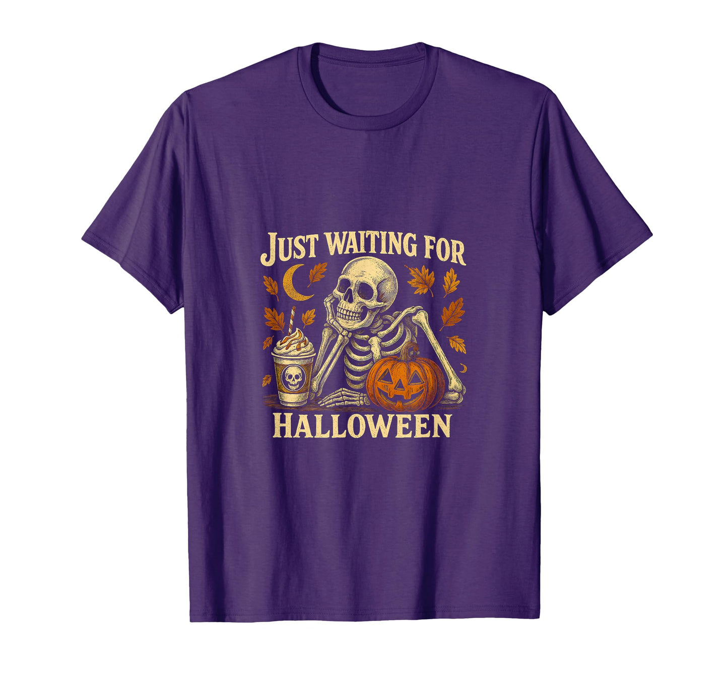 Just Waiting for Halloween Skeleton Pumpkin T-Shirt