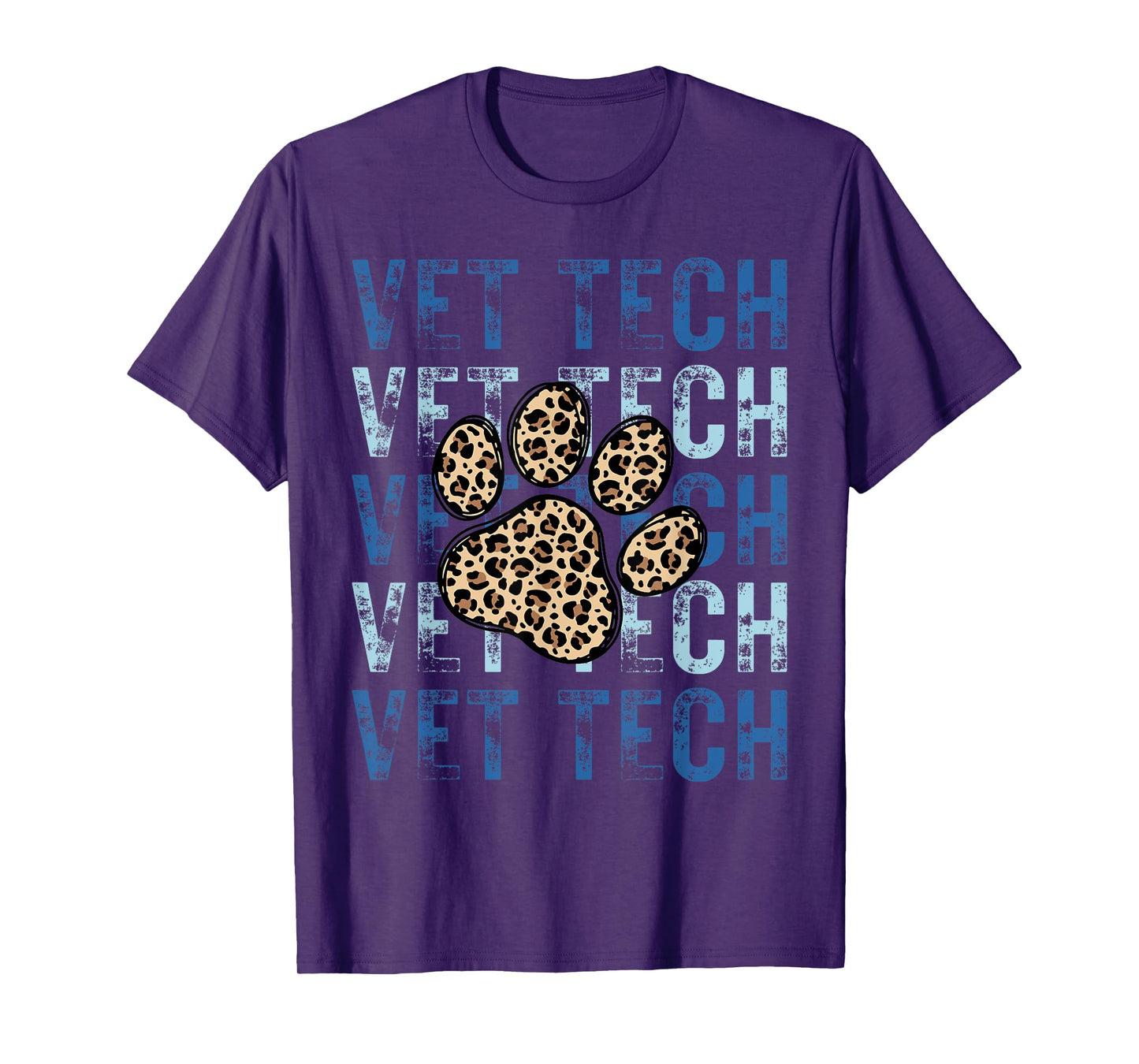 Retro Vet Tech Paw Print Leopard Veterinary Technician T-Shirt