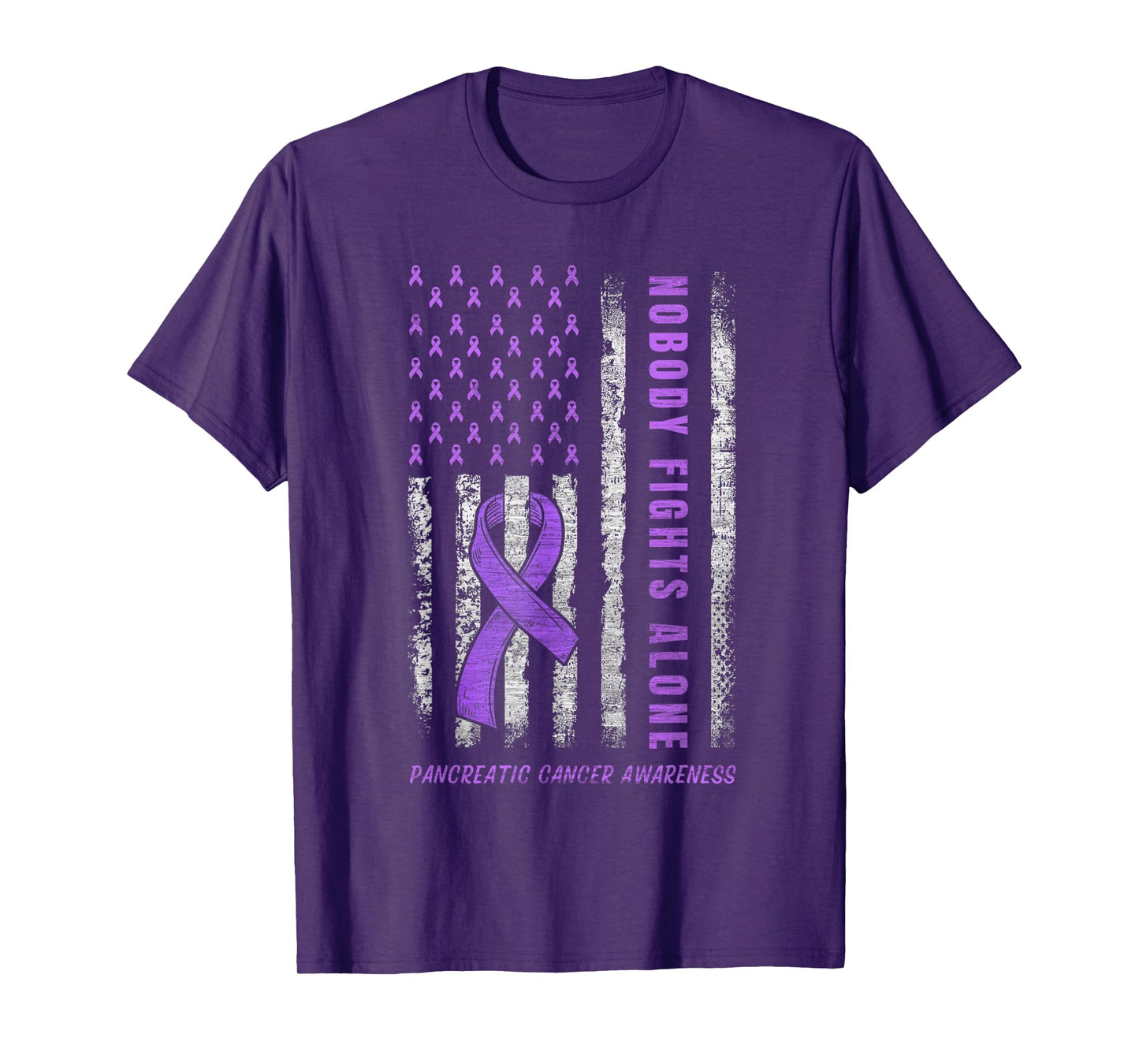 Purple Ribbon USA Flag Pancreatic Cancer Awareness T-Shirt