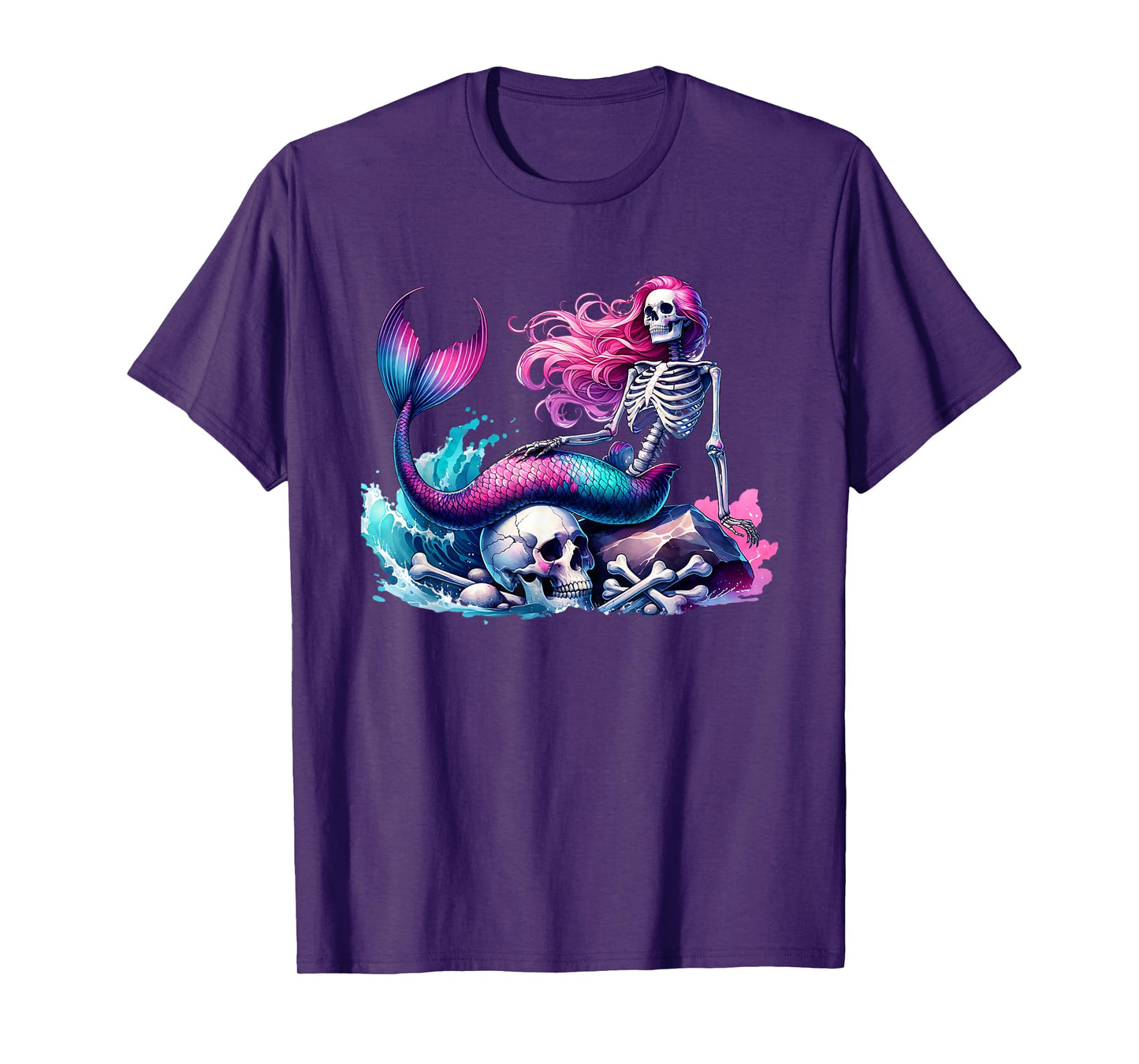 Mermaid Skull Ocean Wave Siren Skeleton Sea T-Shirt