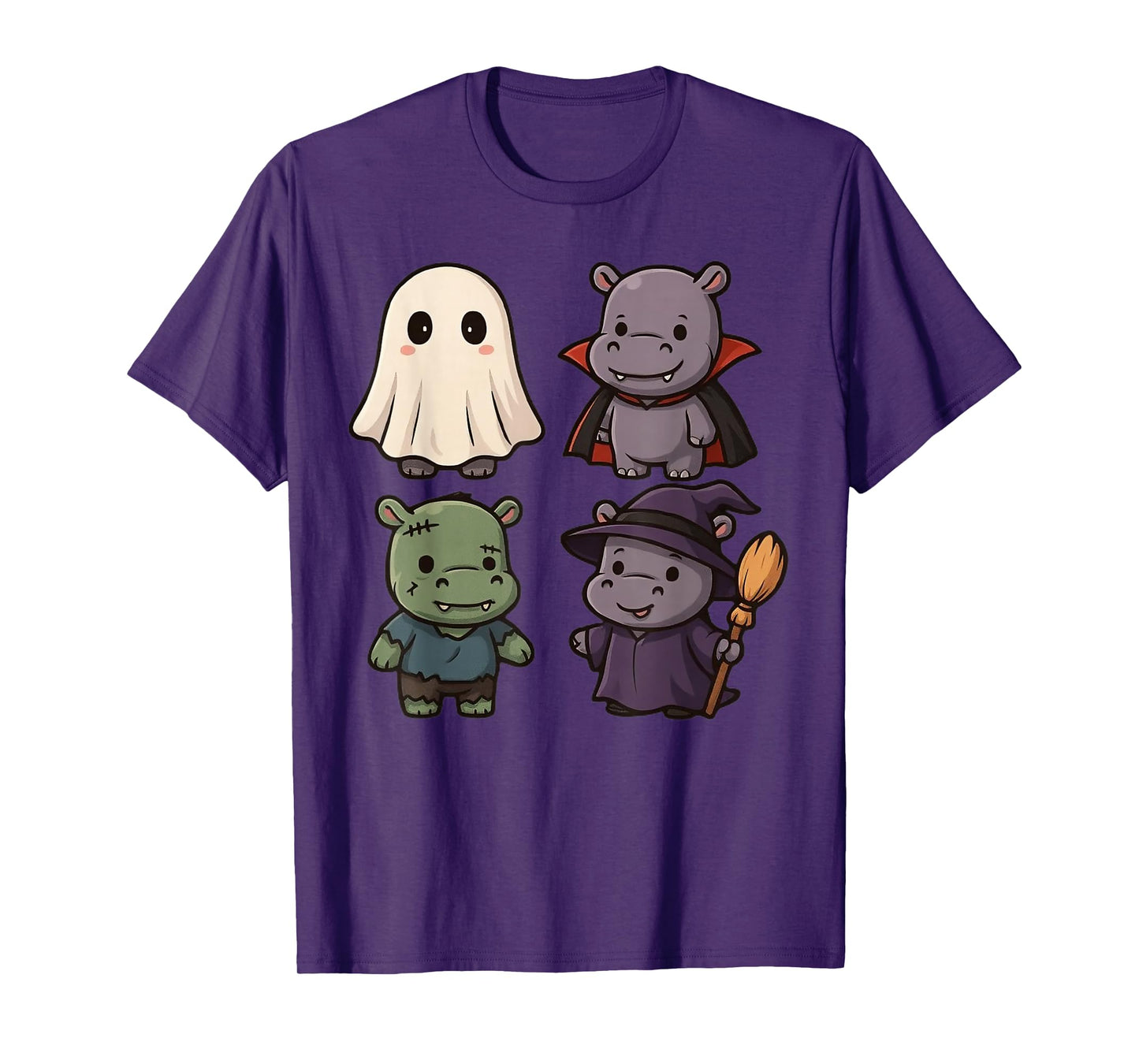 Funny Hippo Ghost Witch Zombie Halloween Costume Boys Girls T-Shirt