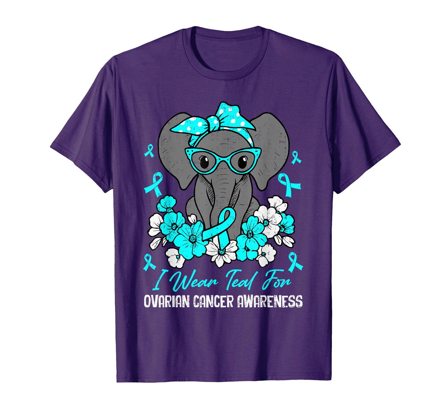 Ovarian Cancer Awareness Elephant Ribbon Teal Animal Support T-Shirt