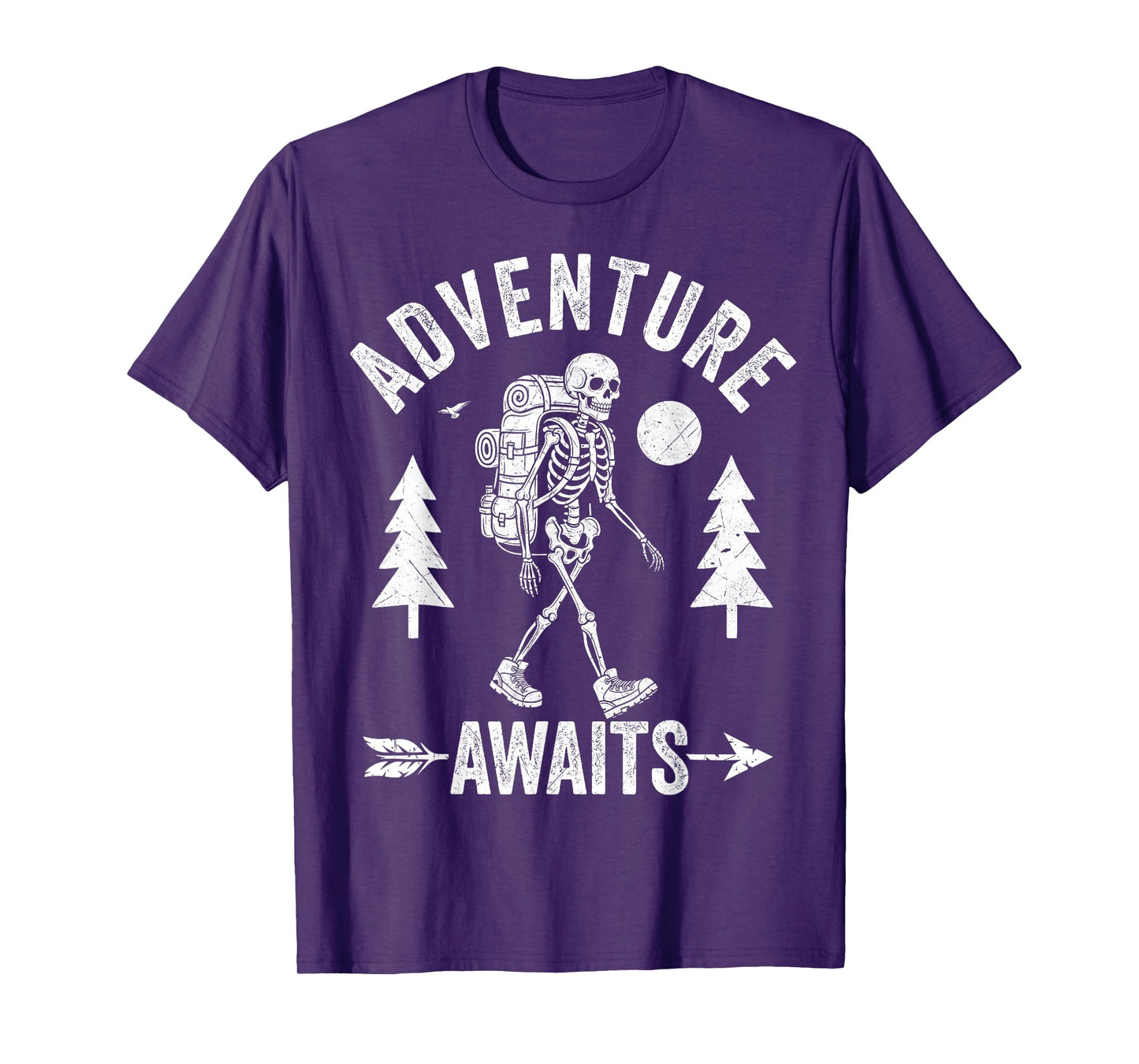 Adventure Awaits Skeleton Backpacker Spooky Halloween Hiking T-Shirt
