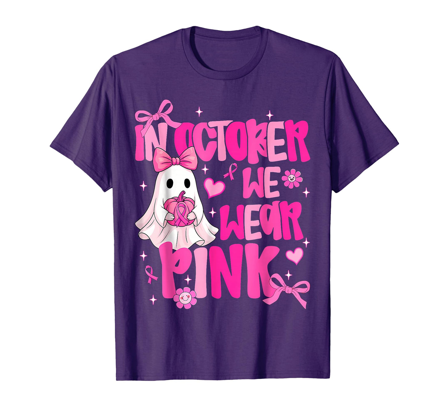 In October We Wear Pink Cute Ghost Halloween Breast Cancer T-Shirt