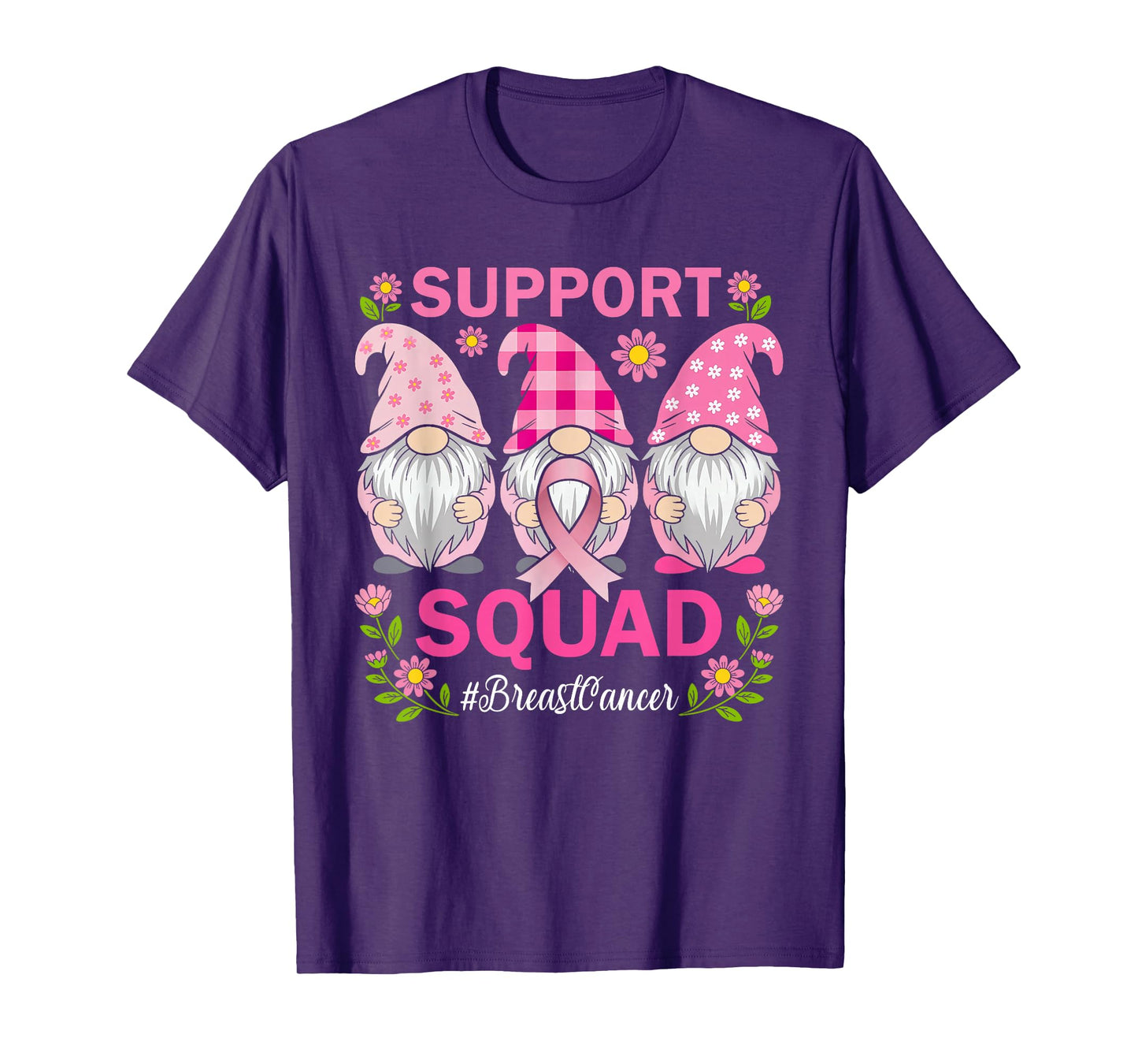 Support Squad Breast Cancer Awareness Pink Gnomes Womens T-Shirt