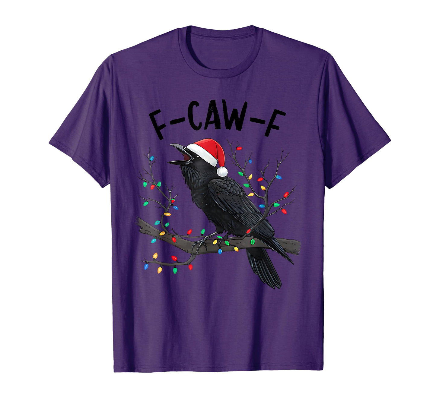 Funny F-Caw-F Christmas Black Crow Raven Santa Hat Xmas PJs T-Shirt