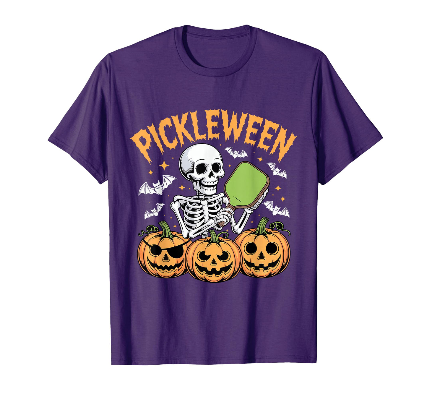 Pickleween Funny Skeleton Playing Pickleball Halloween T-Shirt