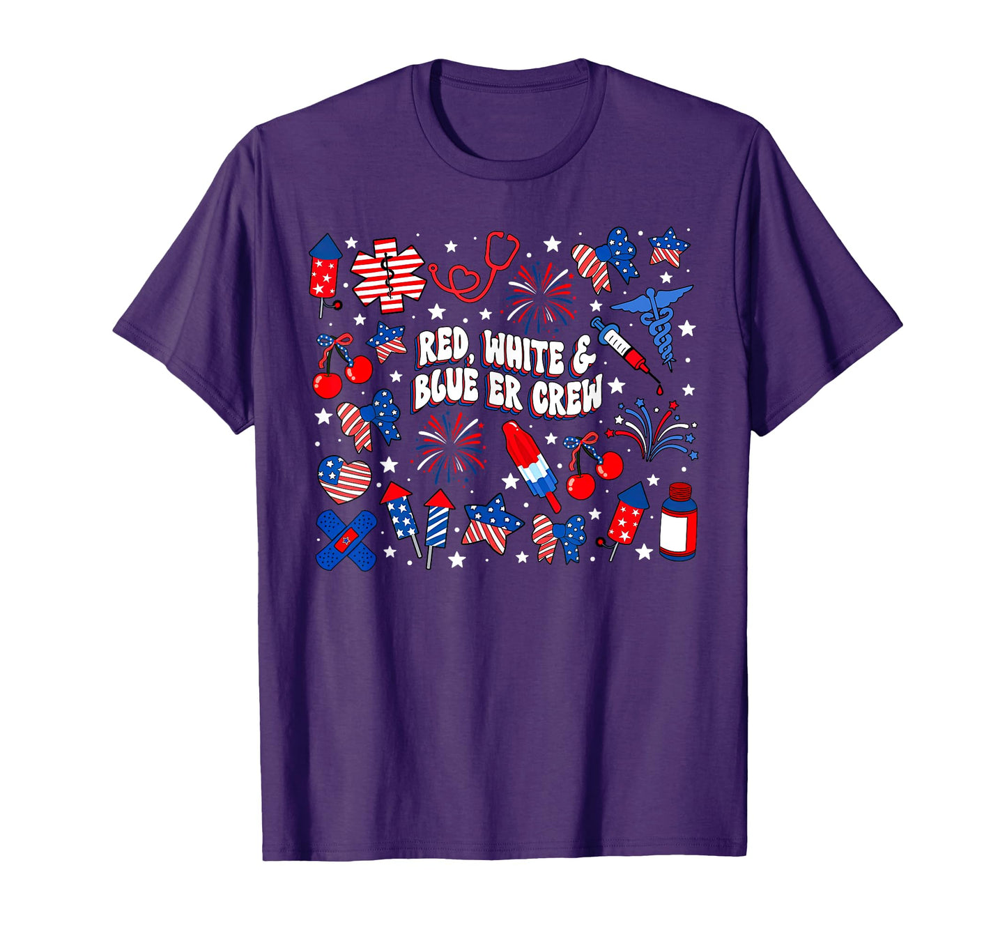 Red White Blue ER Crew Emergency Department 4th Of July T-Shirt