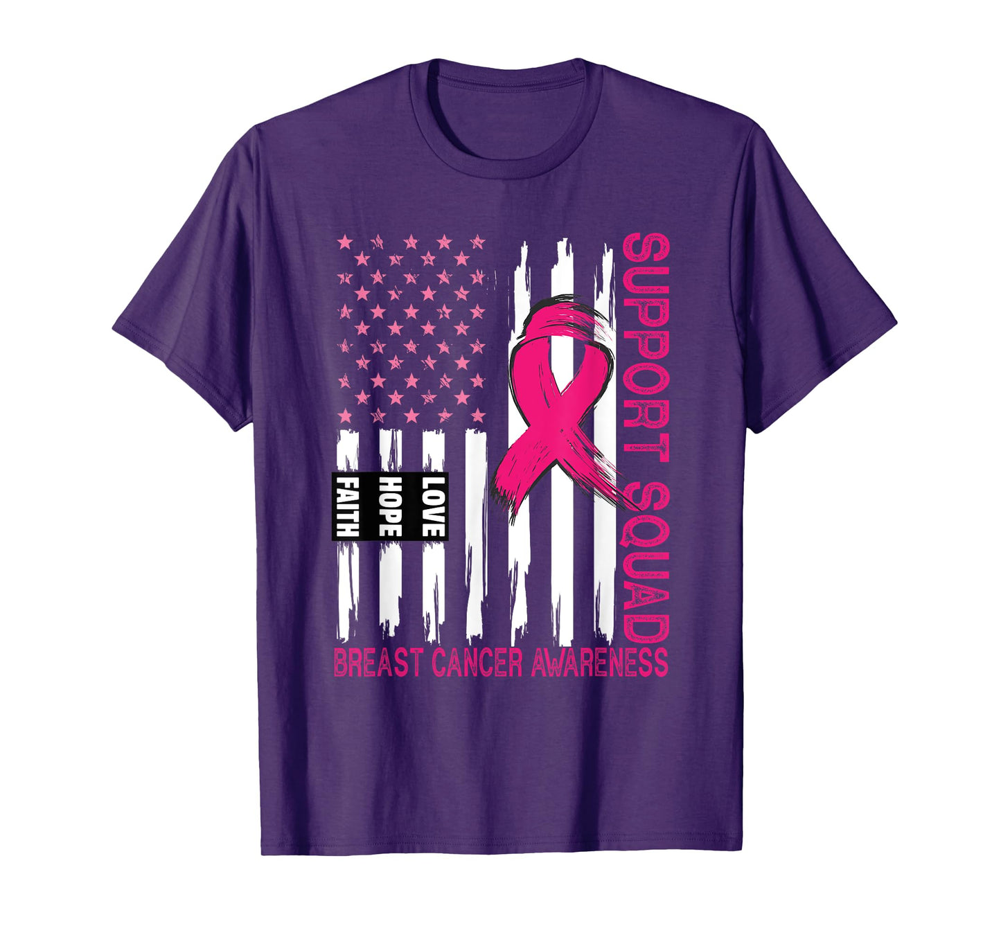 Support Squad Pink Us Flag Warrior Breast Cancer Awareness T-Shirt