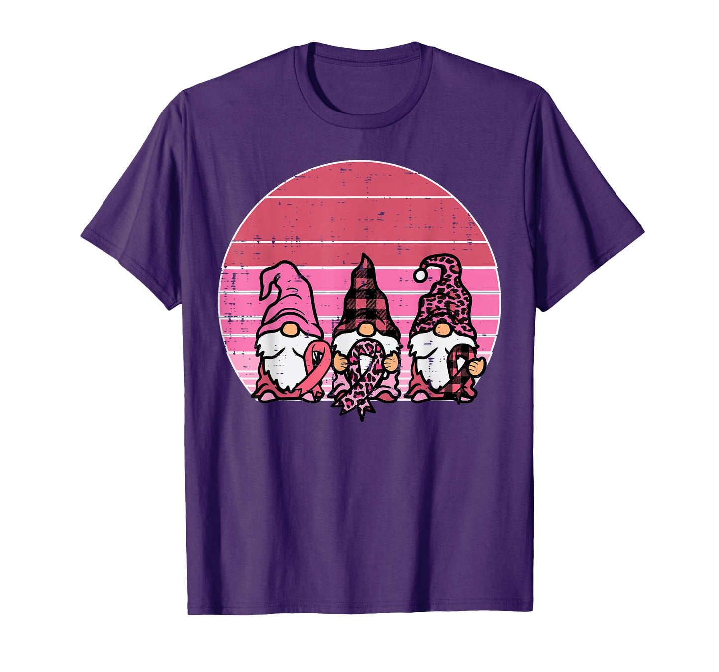 Pink Gnomes Support Retro Breast Cancer Awareness Women T-Shirt