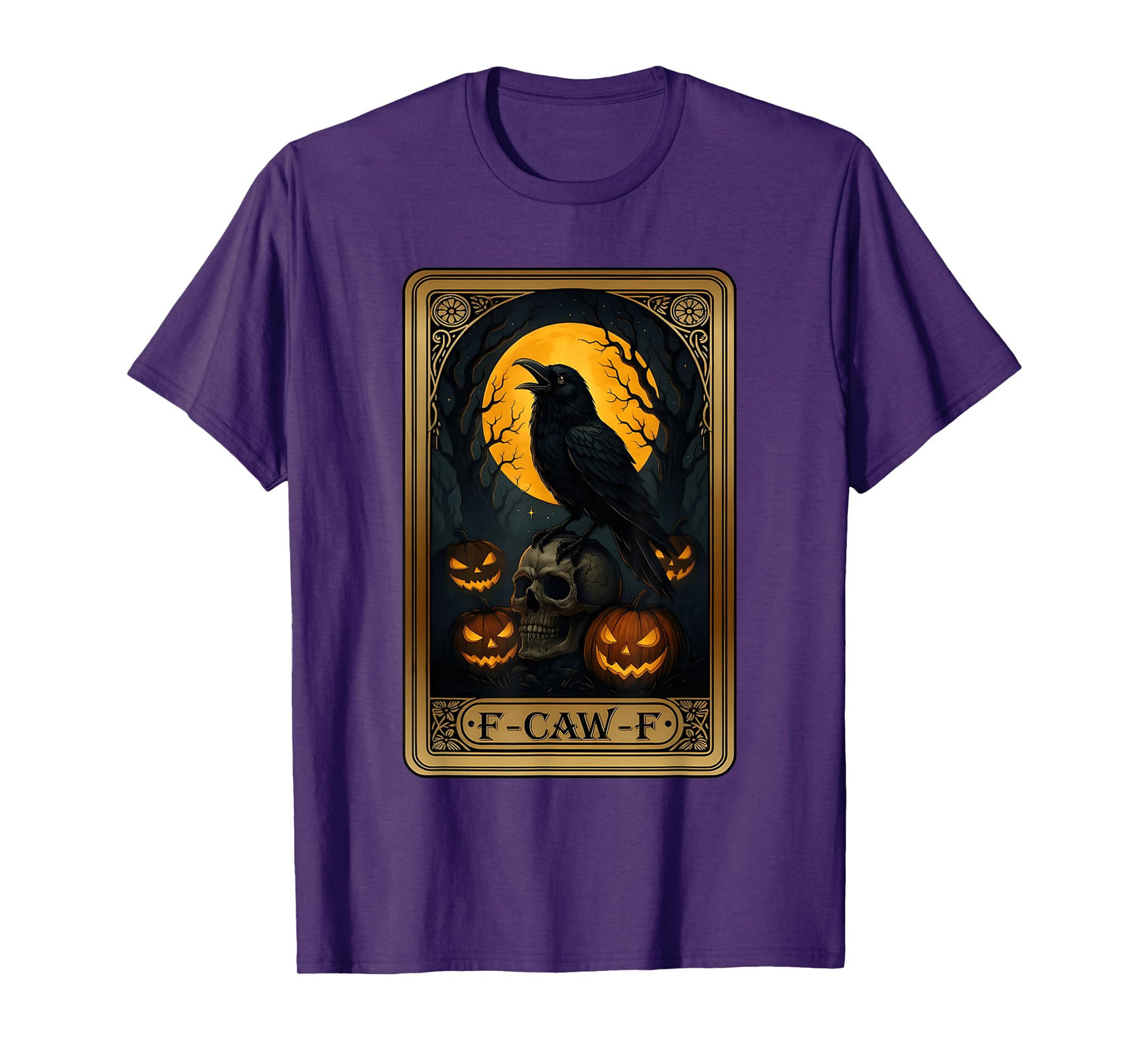 F-Caw-F Black Bird Crow Halloween Pumpkin Tarot Card T-Shirt