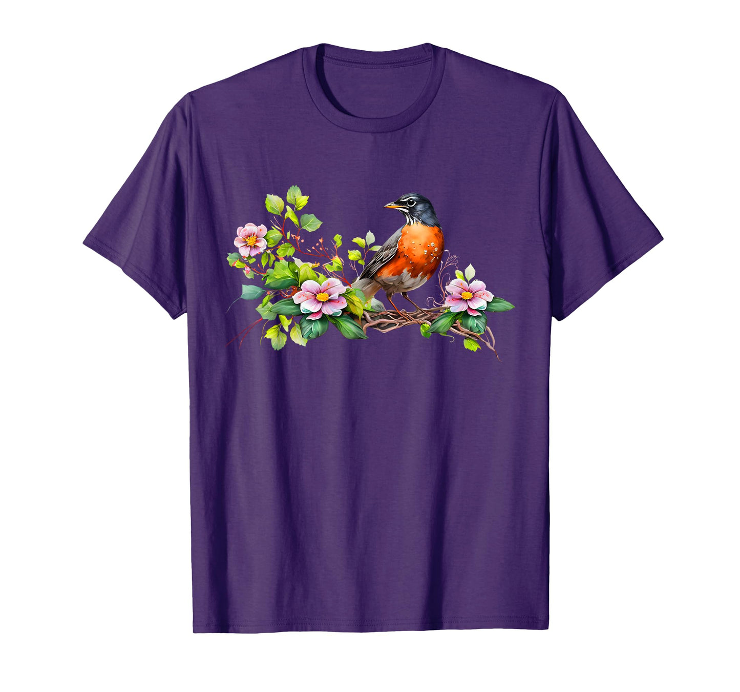 American Robin Backyard Birds Dogwood Flowers For Birders T-Shirt