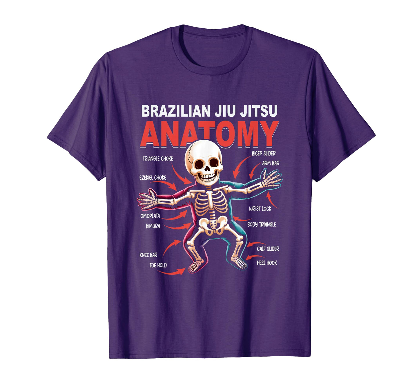 Brazilian Jiu Jitsu Anatomy Skeleton Moves Kimura Arm Bar T-Shirt