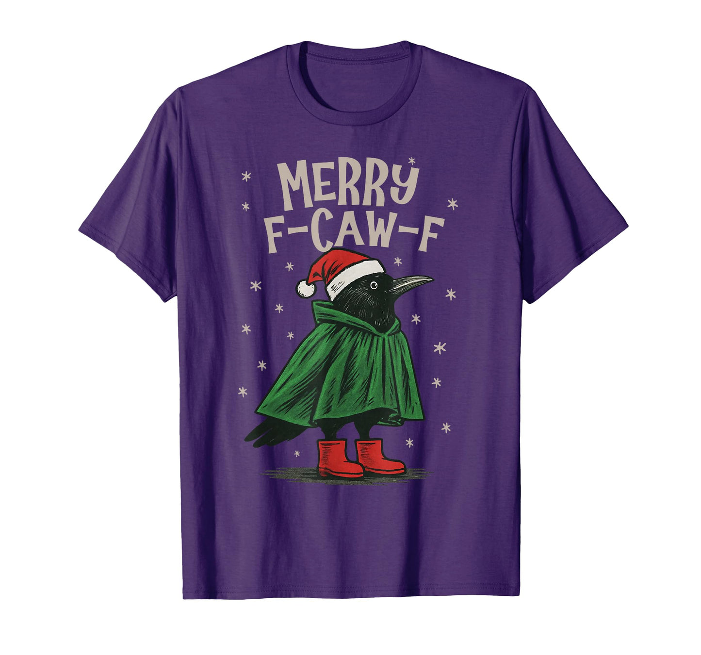 Merry F-Caw-F Funny Christmas Black Crow Merry Xmas F-Caw-F T-Shirt