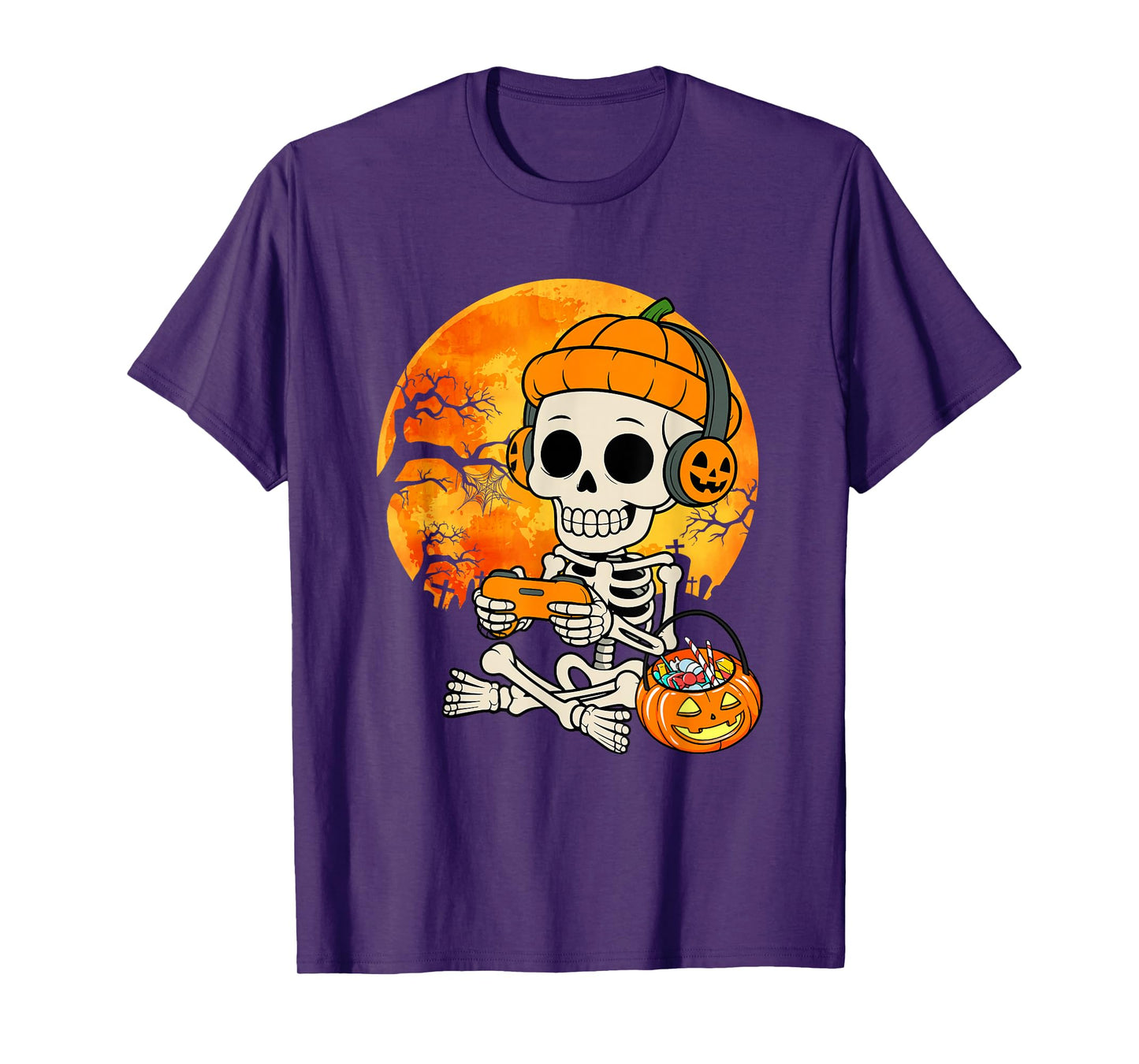 Gamer Spooky Skeleton Gaming Video Games Halloween Boys T-Shirt