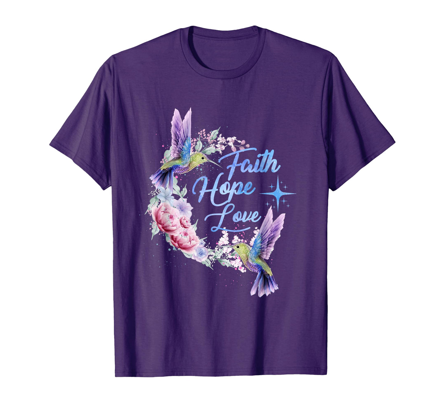 Hope Faith Love Hummingbird Picture Bird Print T-Shirt