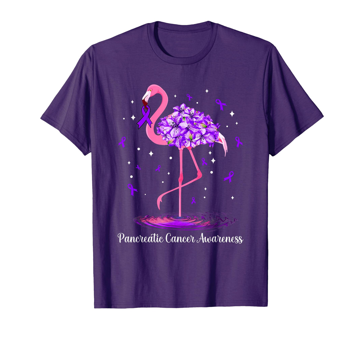 Flamingo Purple Ribbon For Pancreatic Cancer Awareness T-Shirt