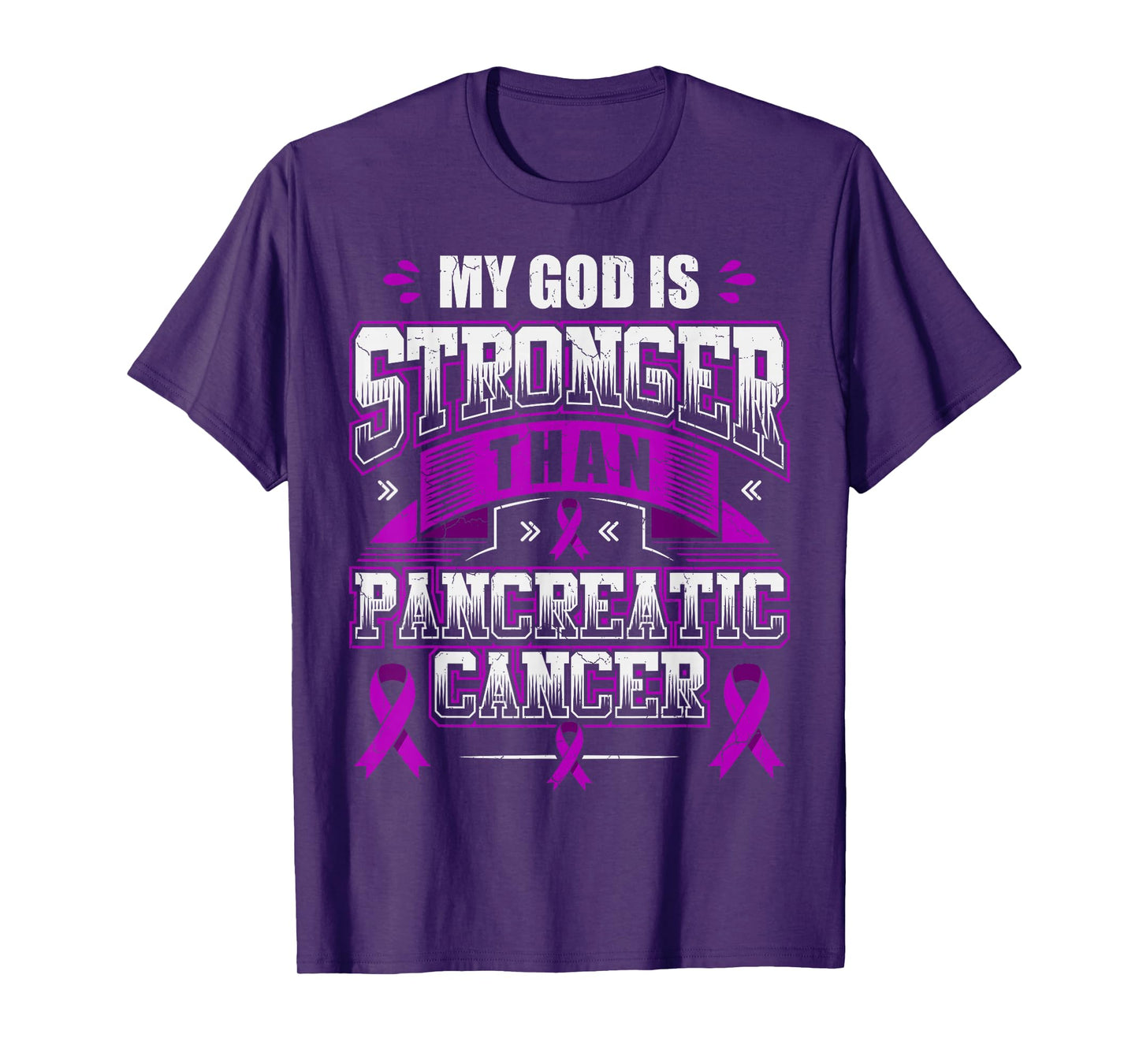 God is Stronger Pancreatic Cancer Month Awareness Ribbon T-Shirt