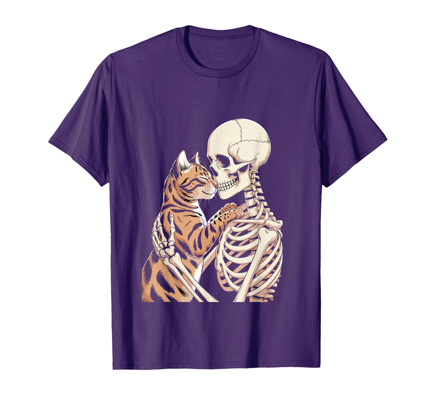 Skeleton Hugging Cat Halloween Cat Lover Cat Dad Mom T-Shirt
