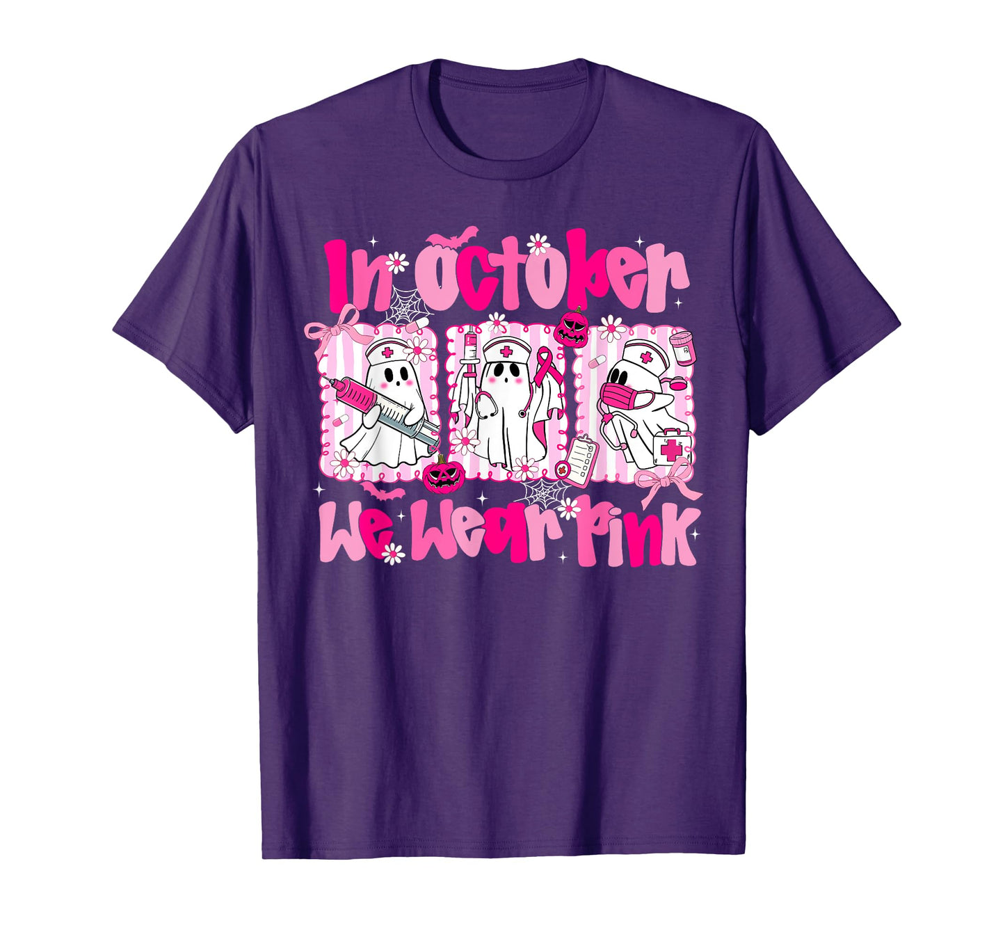 In October We Wear Pink Ghost Breast Cancer Awareness T-Shirt