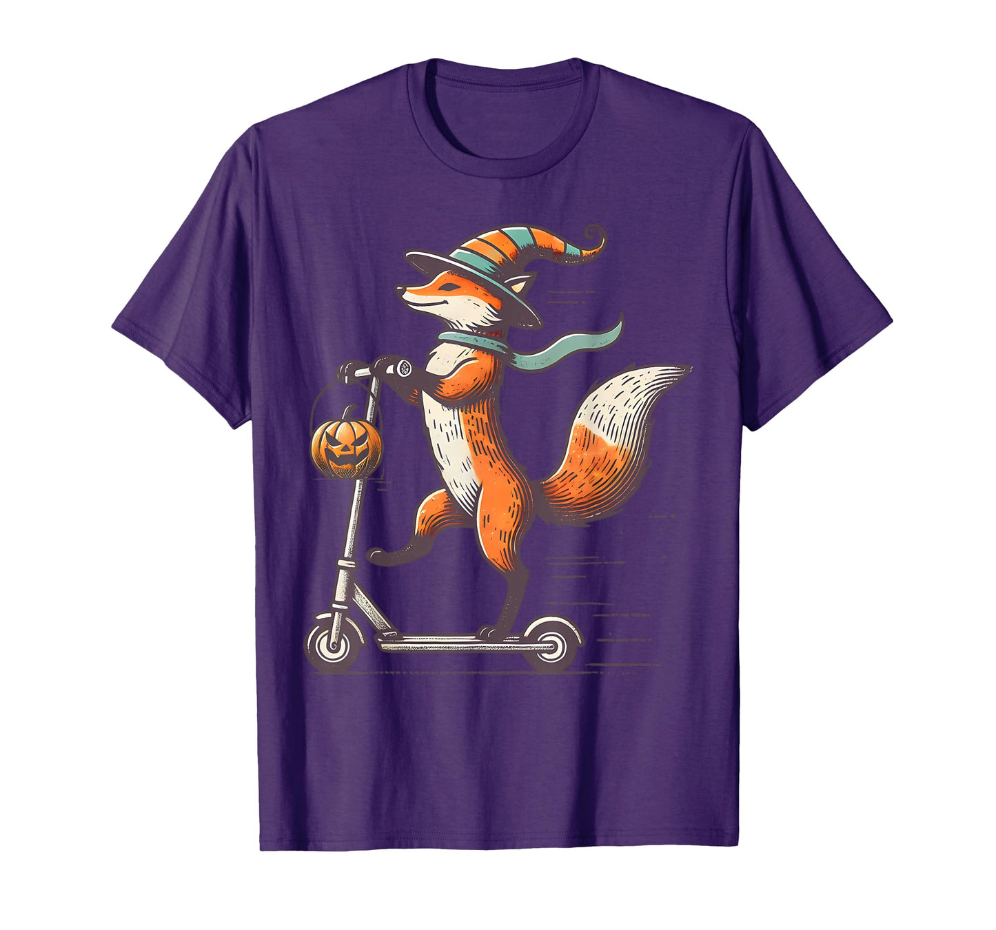 Funny Fox Riding Scooter Fall Pumpkin Halloween Thanksgiving T-Shirt