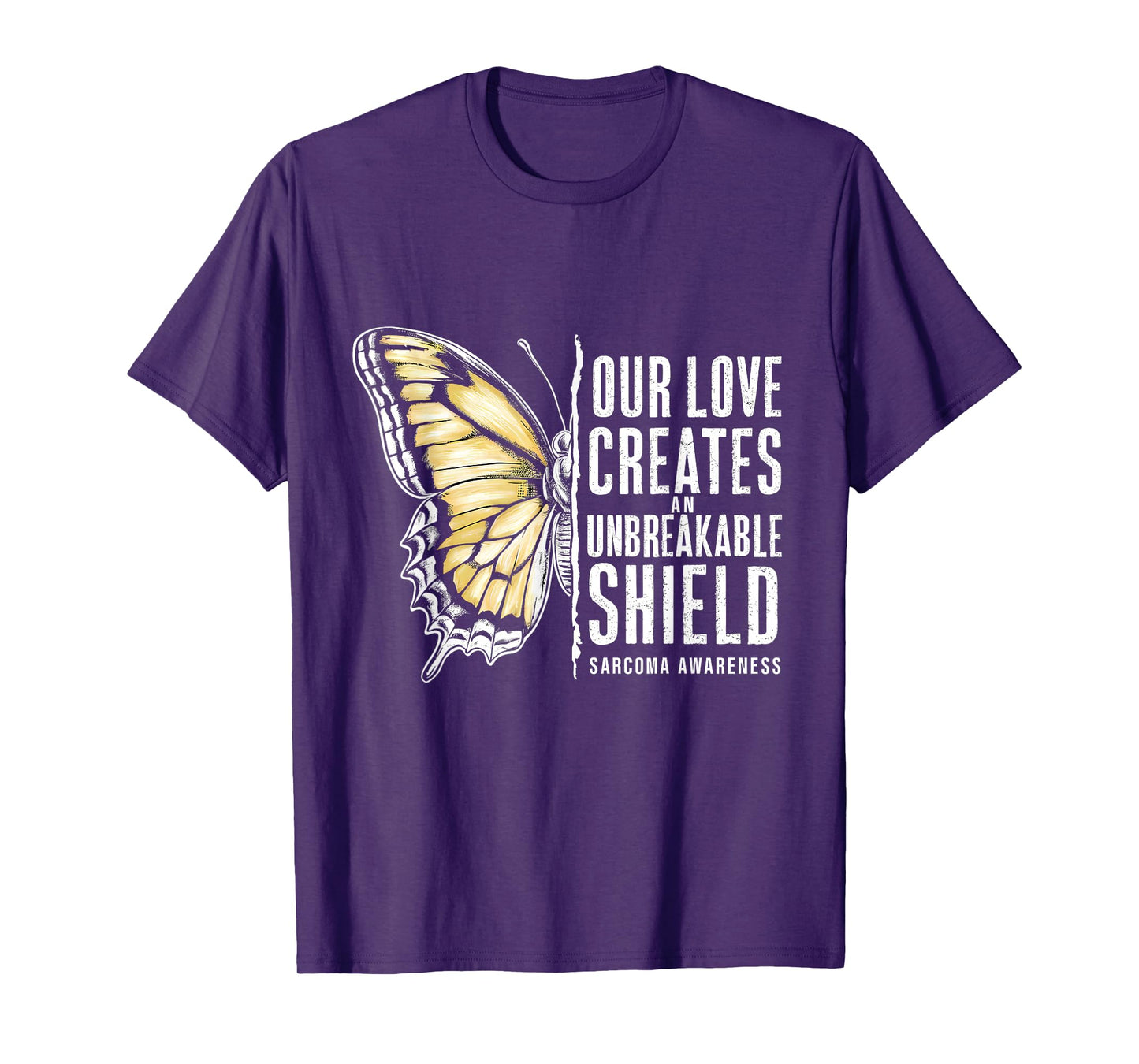 Sarcoma Awareness Unbreakable Shield Yellow Ribbon Butterfly T-Shirt