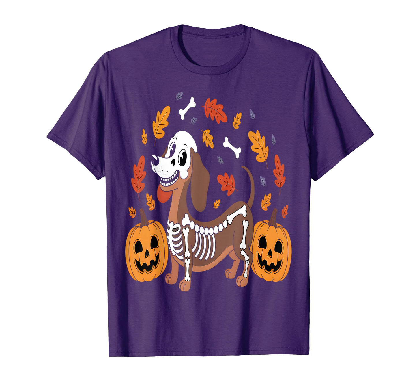 Dachshund Skeleton Halloween Pumpkins Dog T-Shirt
