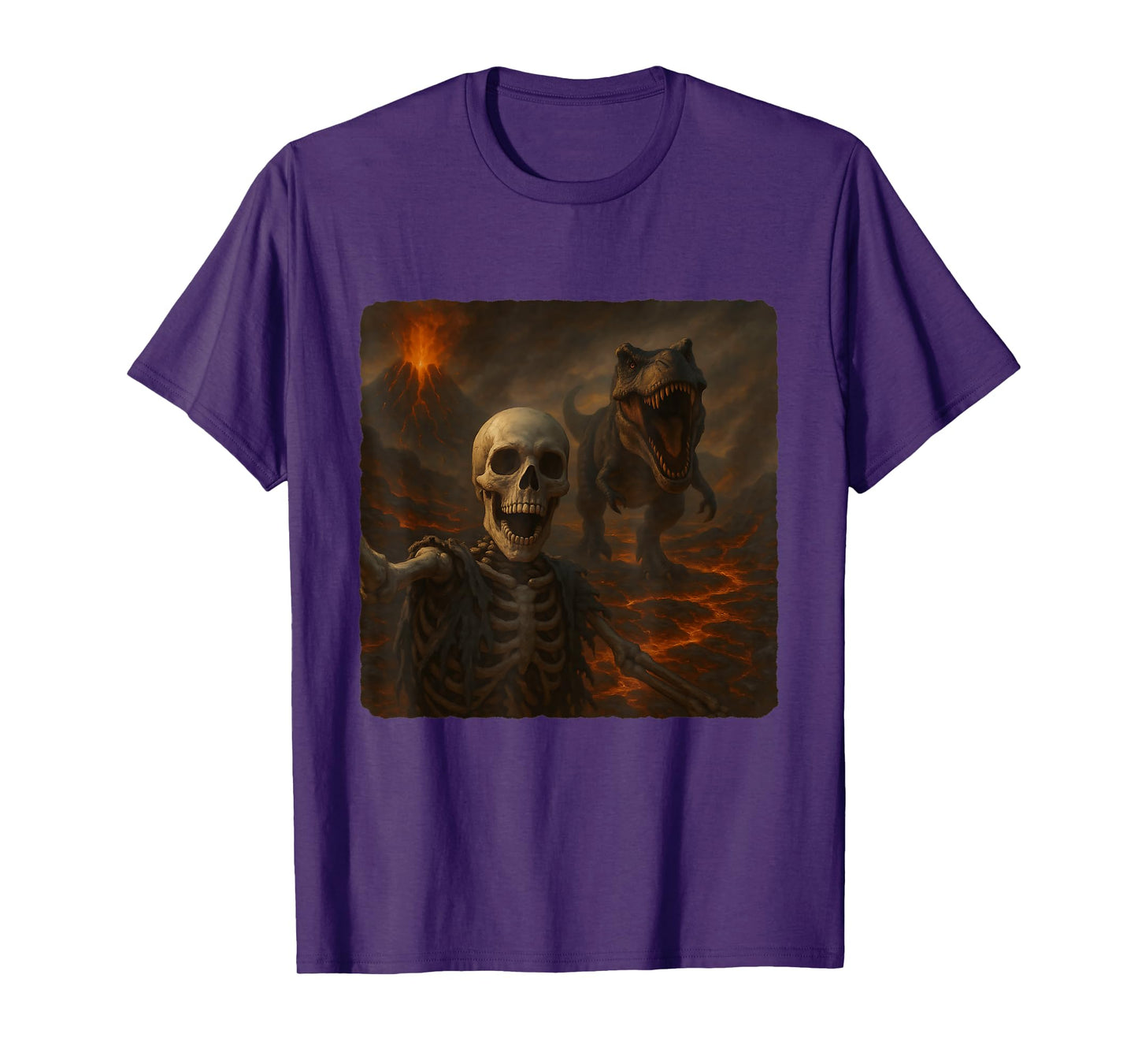 Skeleton Selfie T-Rex Dinosaur Chase Funny Humor T-Shirt