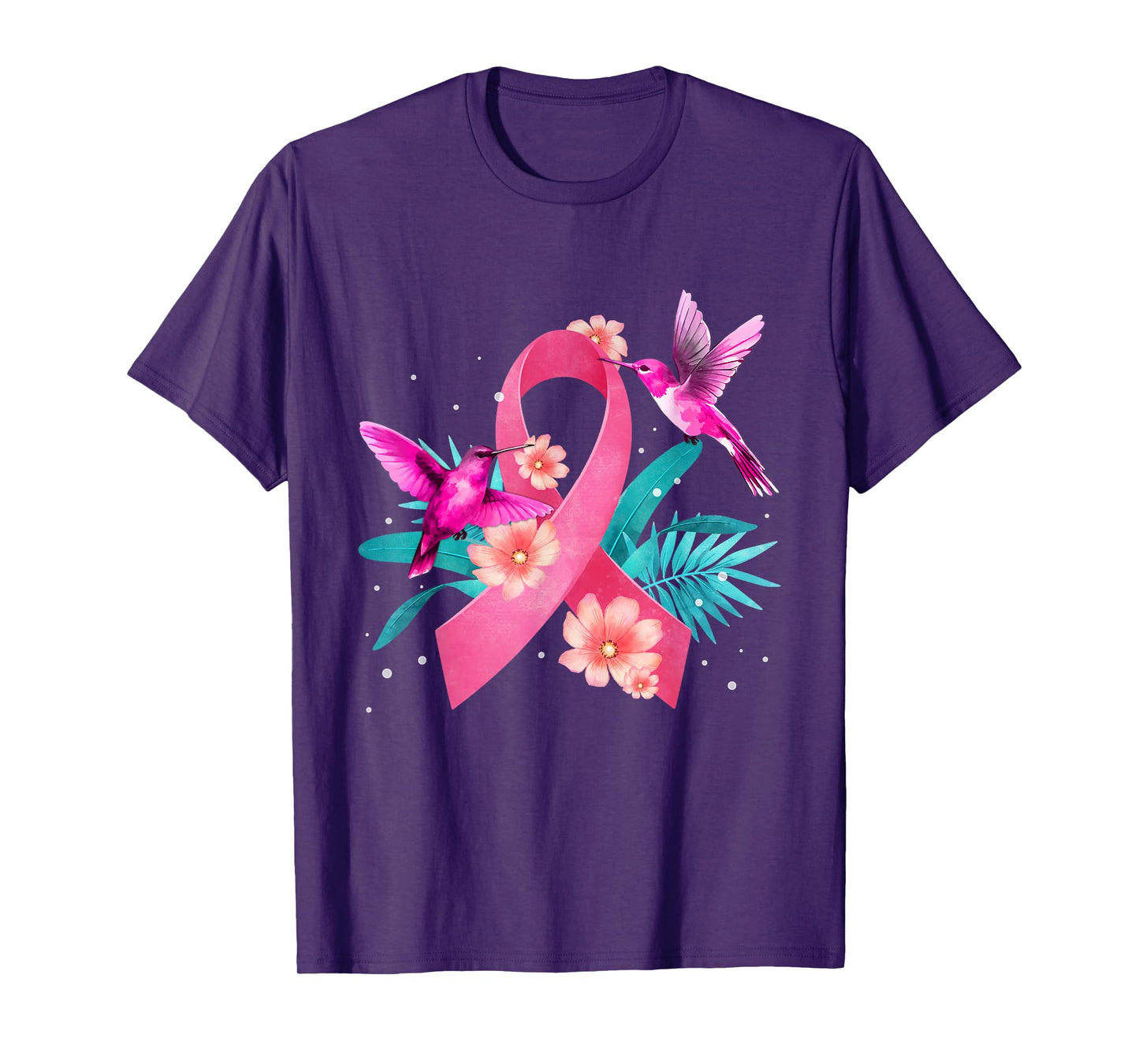 Hummingbird Breast Cancer Awareness Pink Ribbon Flowers T-Shirt