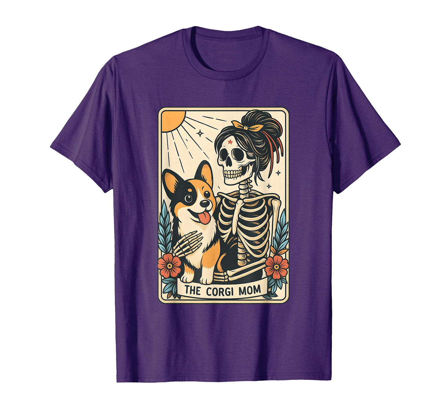 Corgi Mom Tarot Card Halloween Dog Skeleton for Corgi Lover T-Shirt