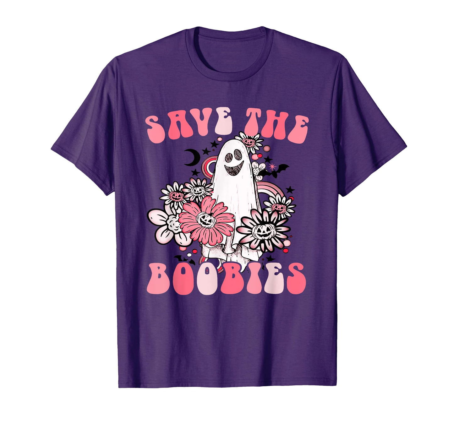 Boobees Breast Cancer Boho Groovy Ghost Save The Boo bees T-Shirt
