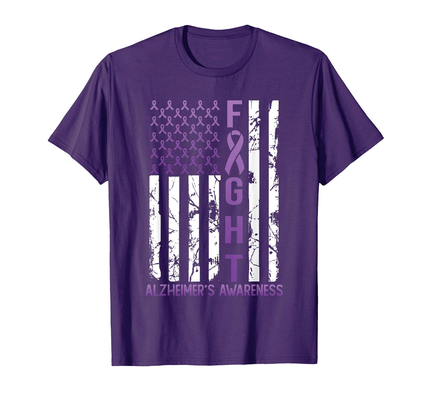 Alzheimer's Awareness Month Day USA Flag Ribbon Purple T-Shirt