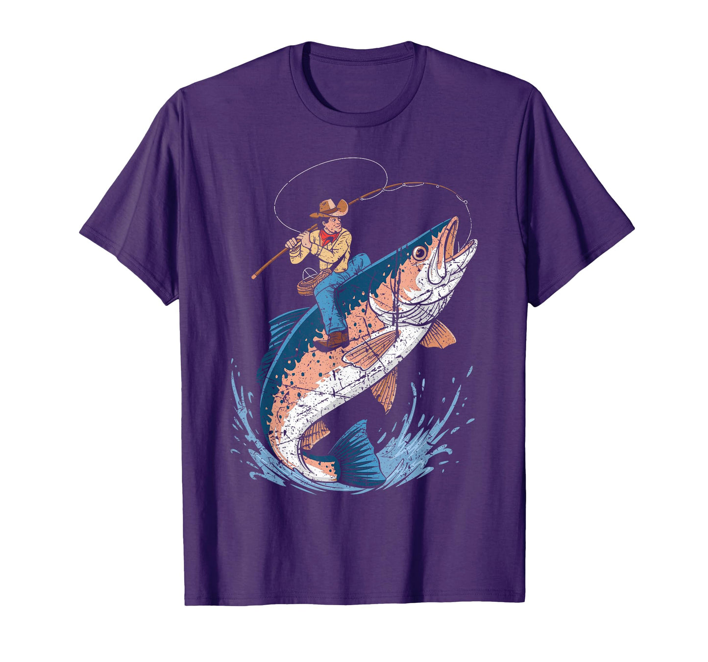 Fishing Cowboy Riding Giant Trout Humor Design Idea T-Shirt