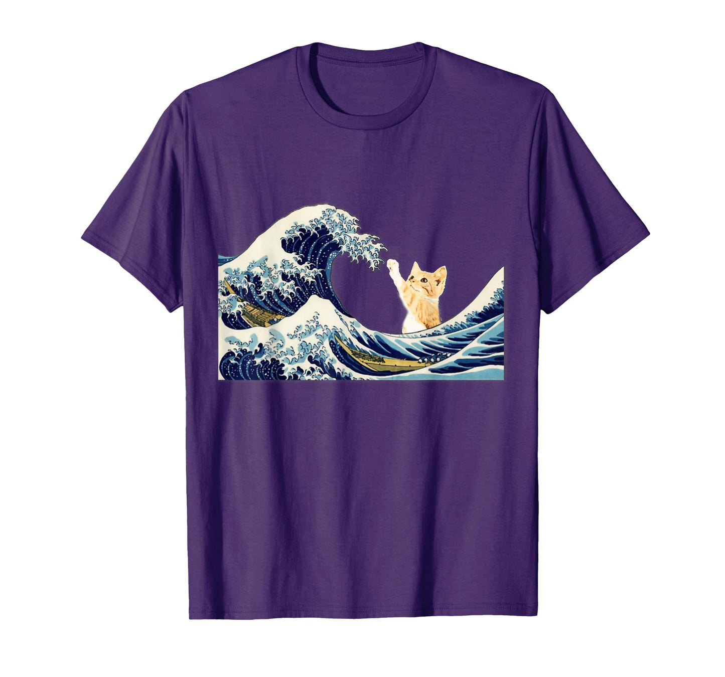 The Great Wave with Large Cat T-Shirt for Men Women Girls Kids