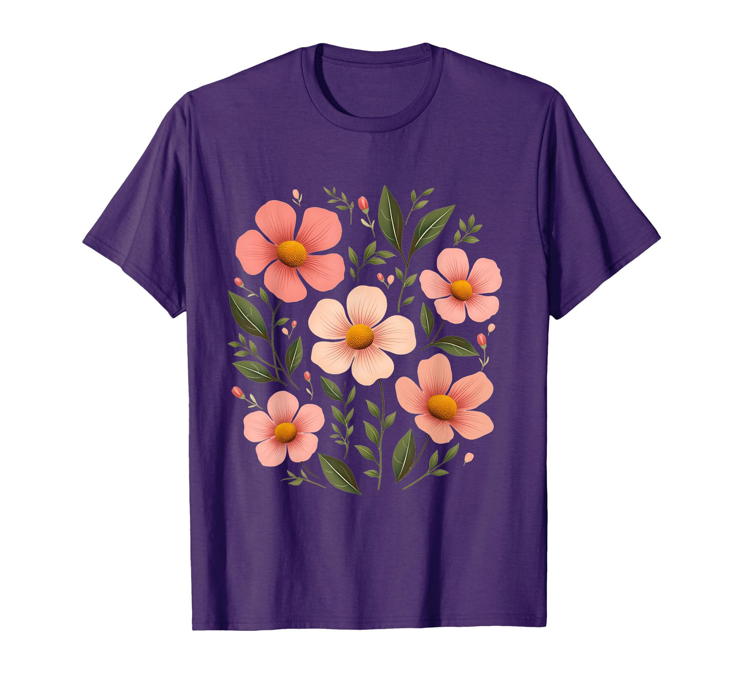 Botanical Pink Wildflowers Boho Floral T-Shirt