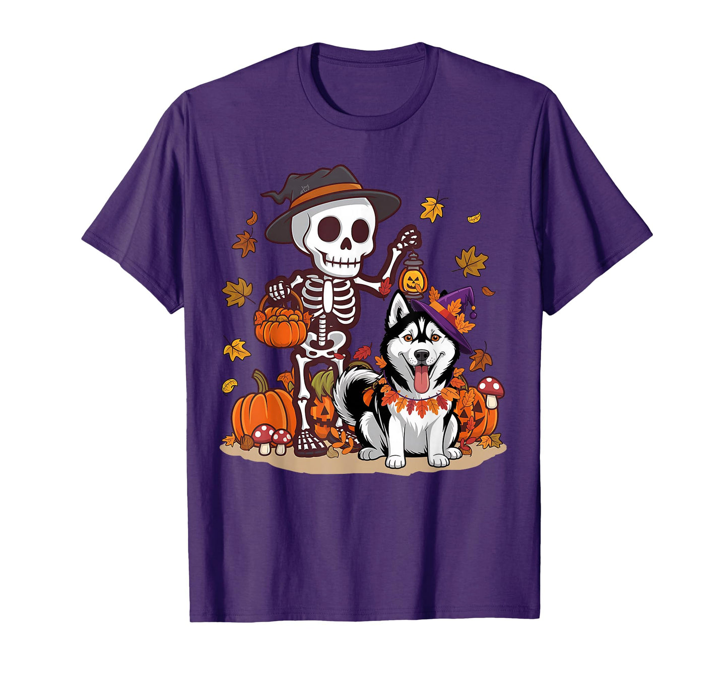 Funny Siberian Husky Skeleton Spooky Dog Lover Halloween T-Shirt