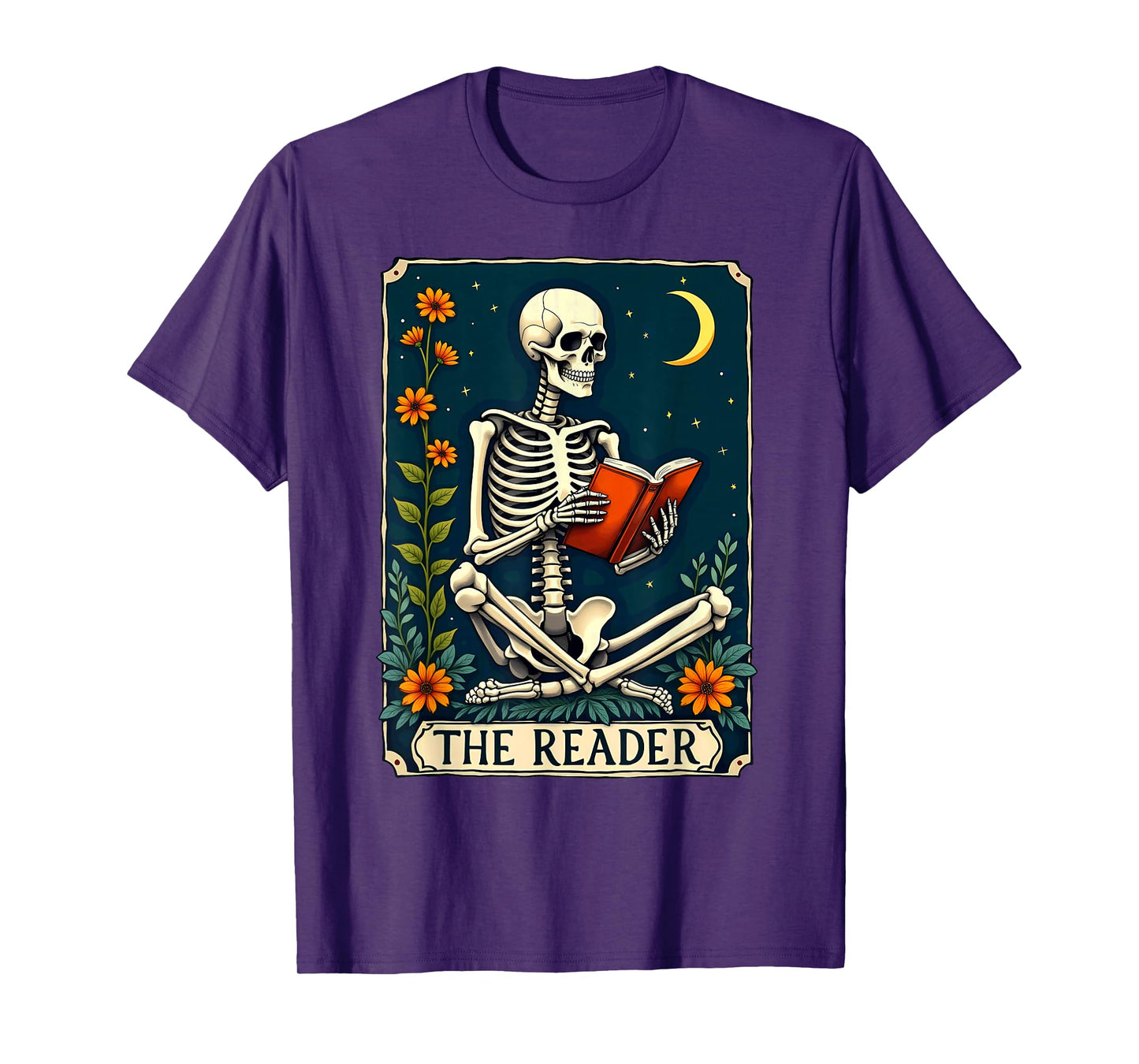 Floral Tarot Card The Reader Skeleton Bookworm Librarian T-Shirt
