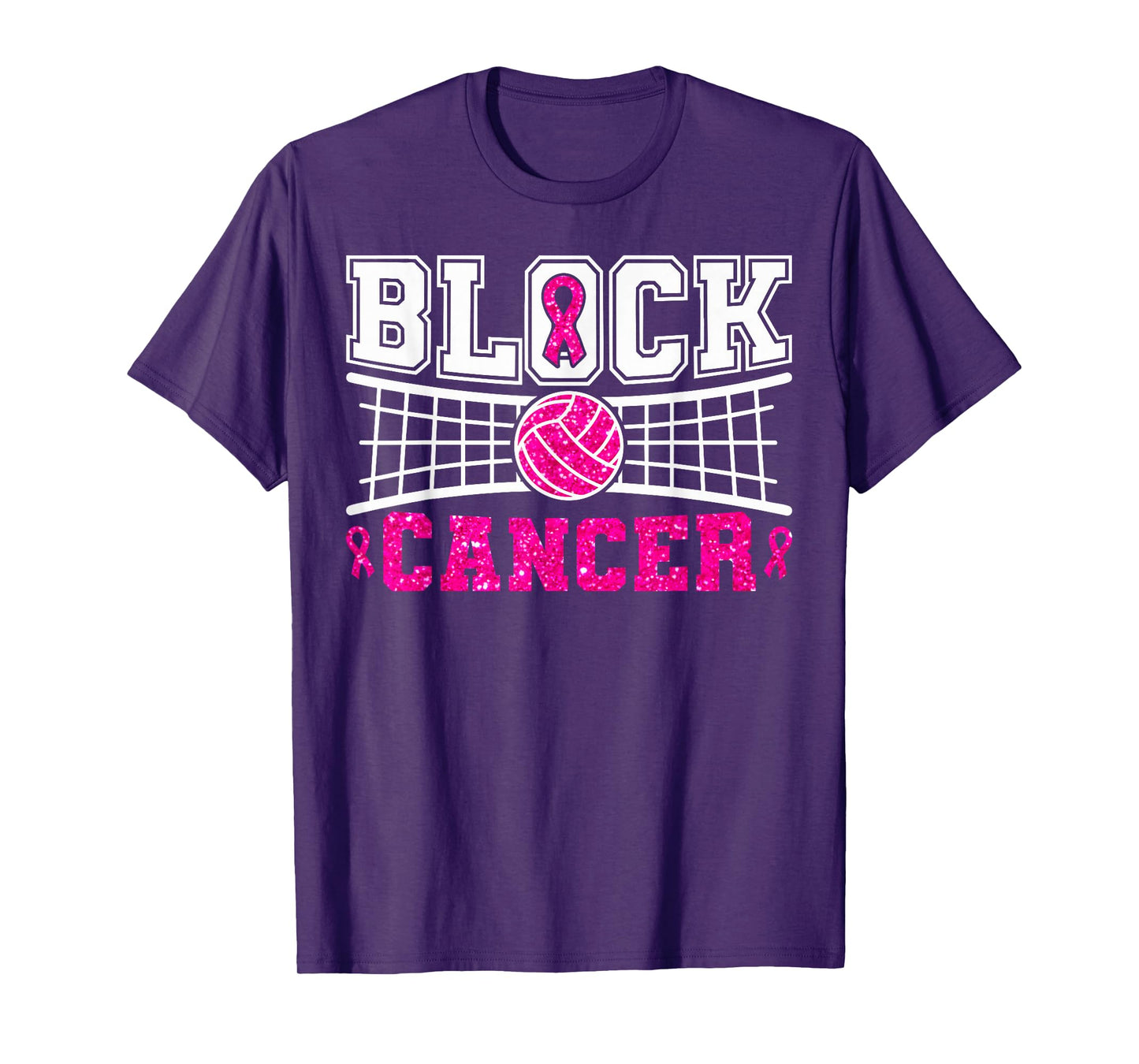 Volleyball Breast Cancer Awareness Block Out Cancer Pink T-Shirt