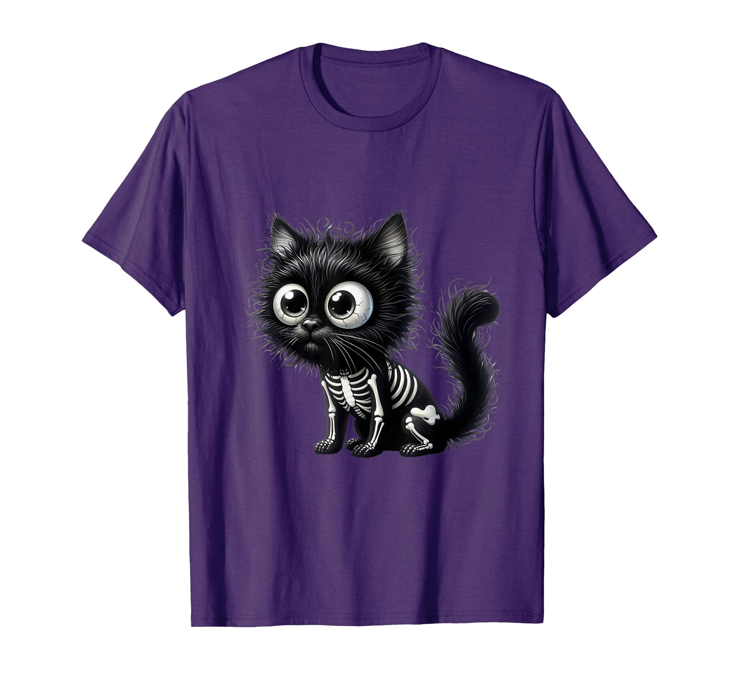 Cute cat Kitten Halloween Black Skeleton Cartoon T-Shirt