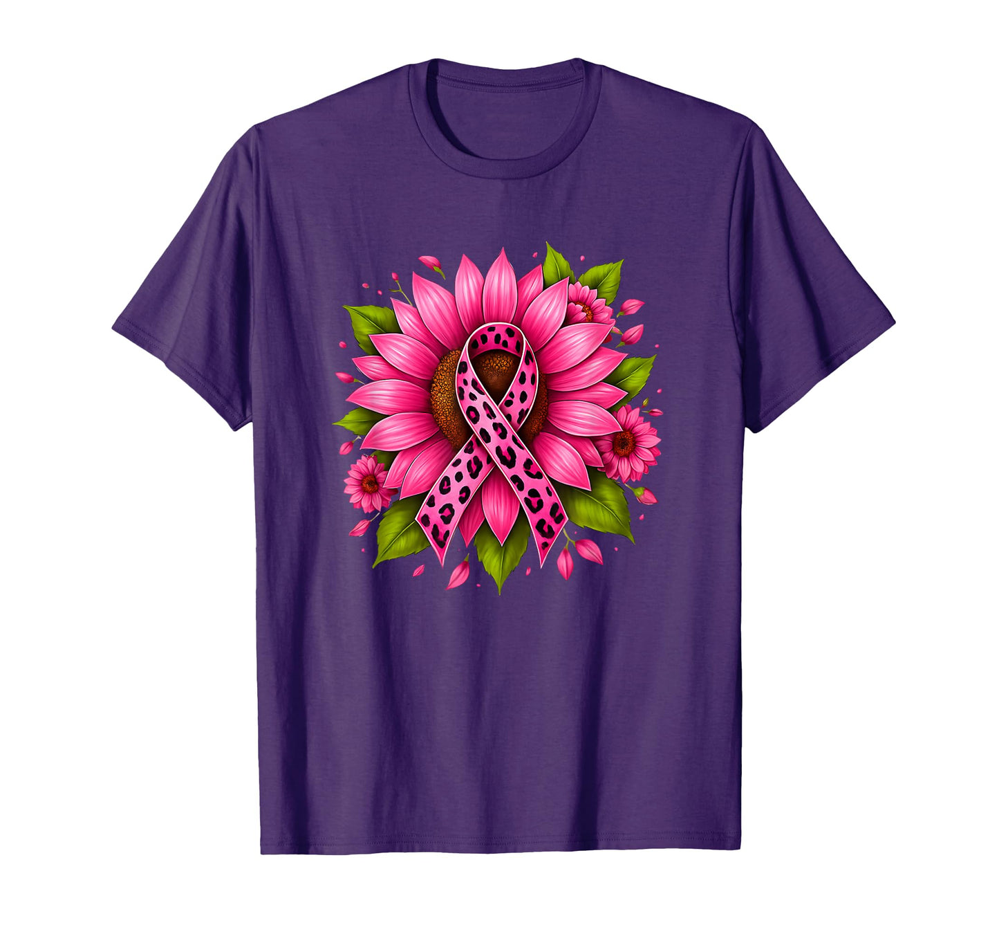 Pink Ribbon Sunflower Women Warrior Breast Cancer Support T-Shirt