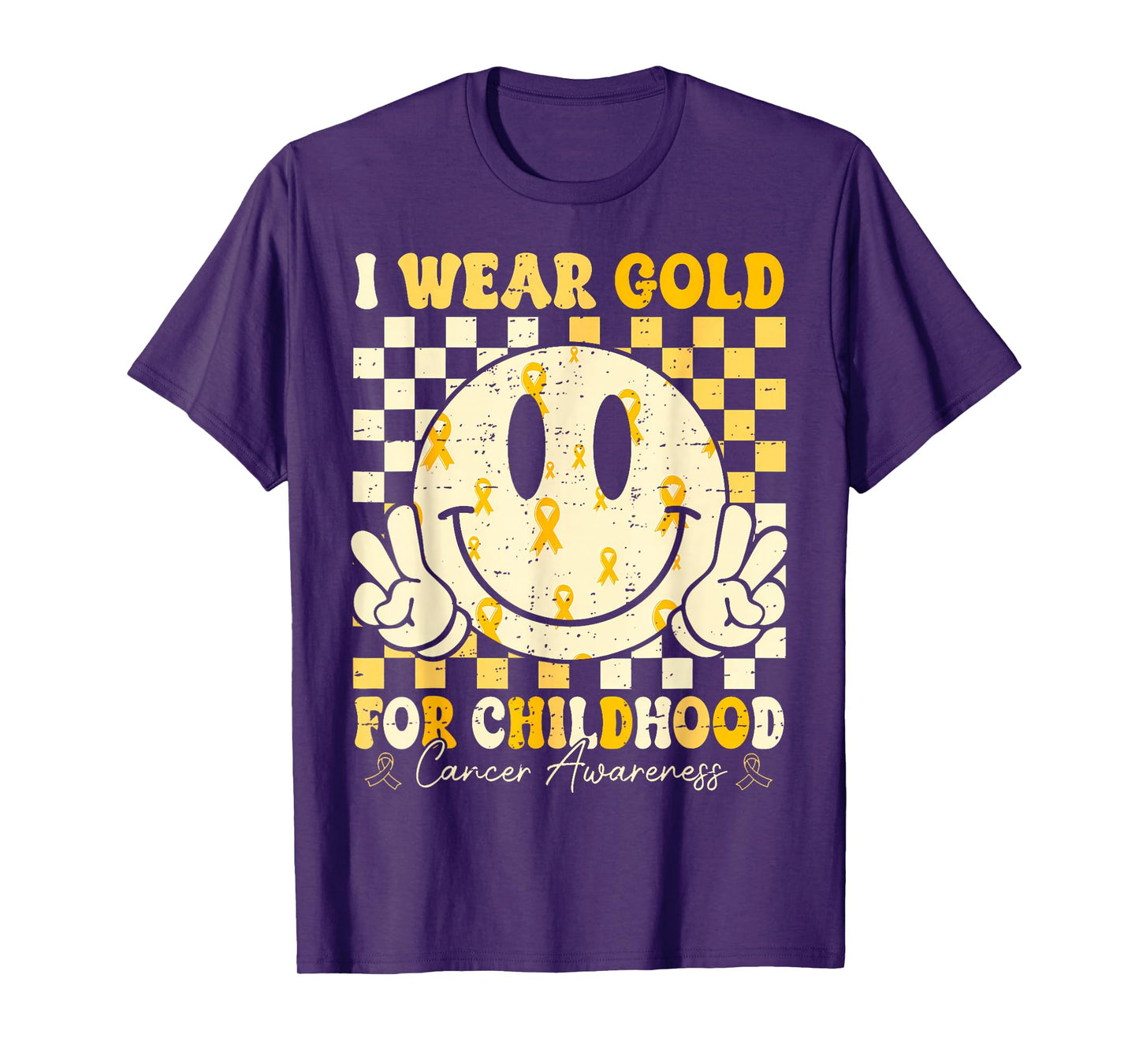 Retro I Wear Gold for Childhood Cancer Awareness Gold Ribbon T-Shirt