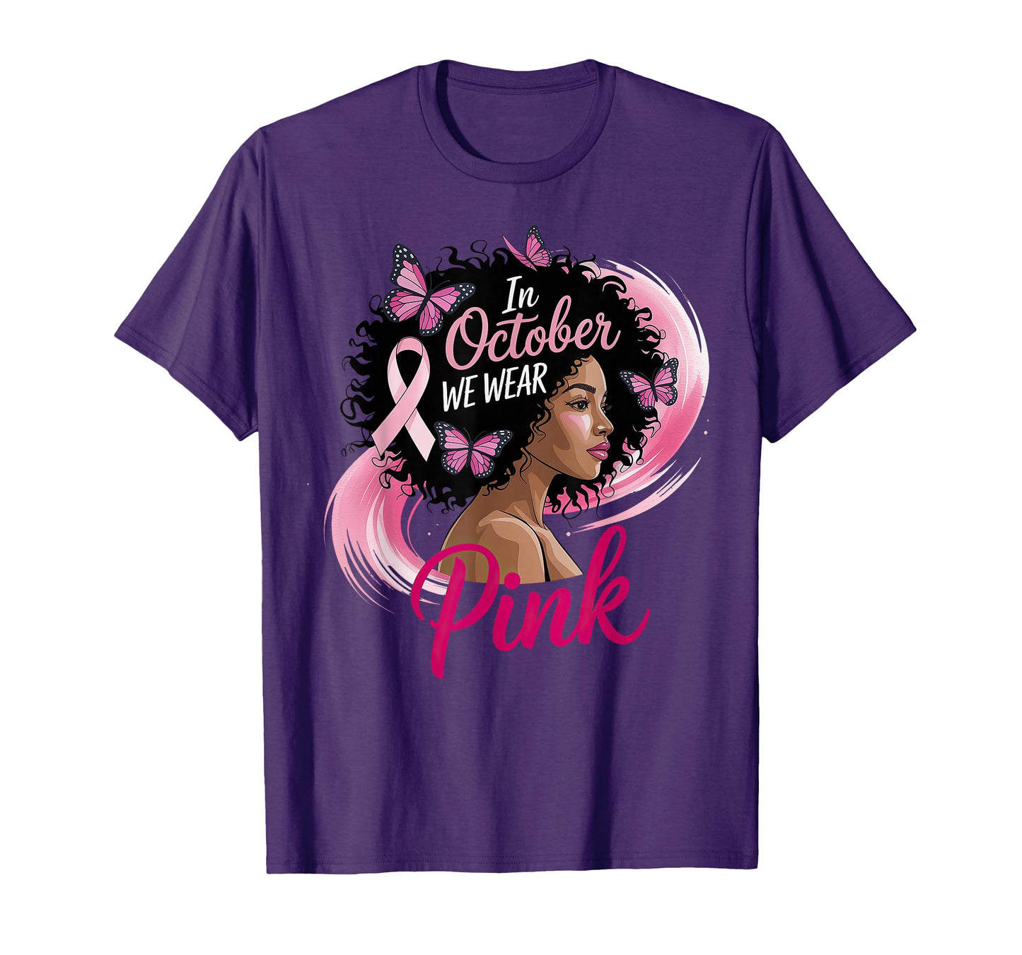 in October We Wear Pink Black Women Breast Cancer Awareness T-Shirt