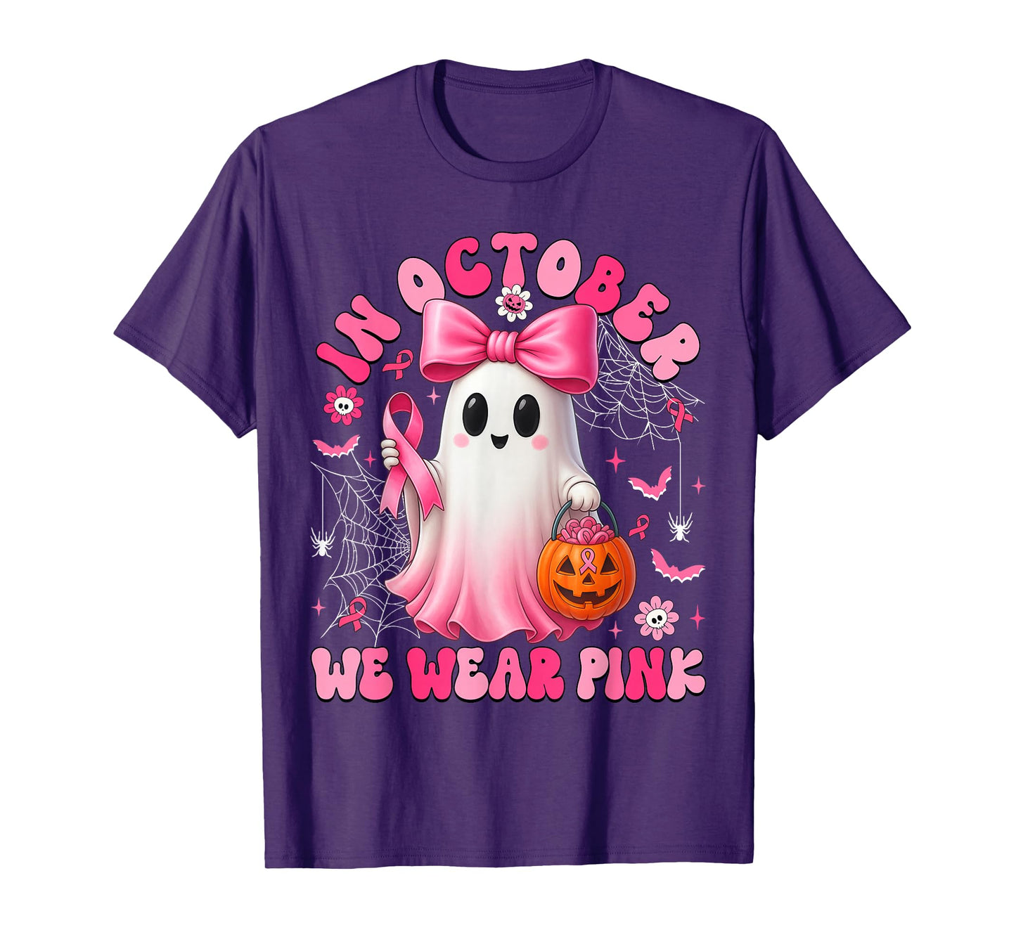 Breast Cancer Halloween Ghost In October We Wear Pink Women T-Shirt