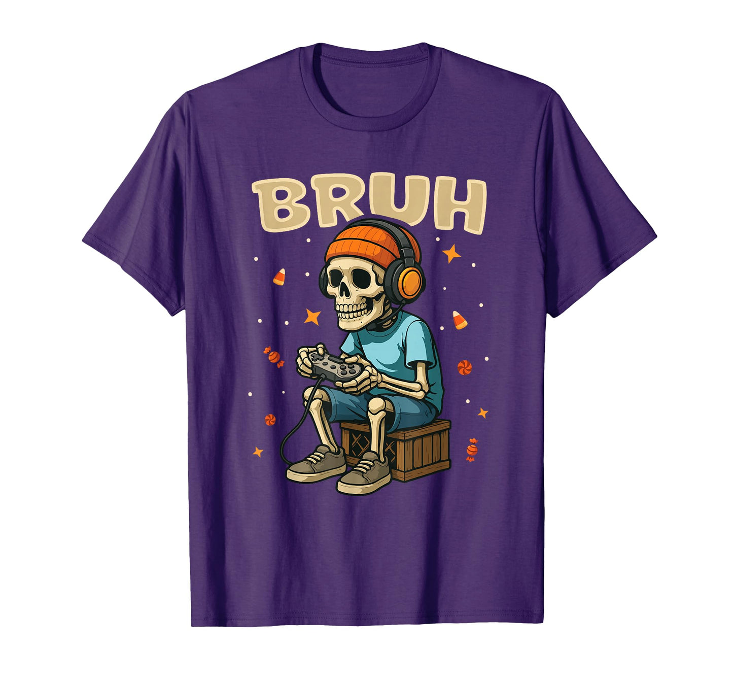 Bruh Halloween Skeleton Video Game for Boys Kids Gamer T-Shirt