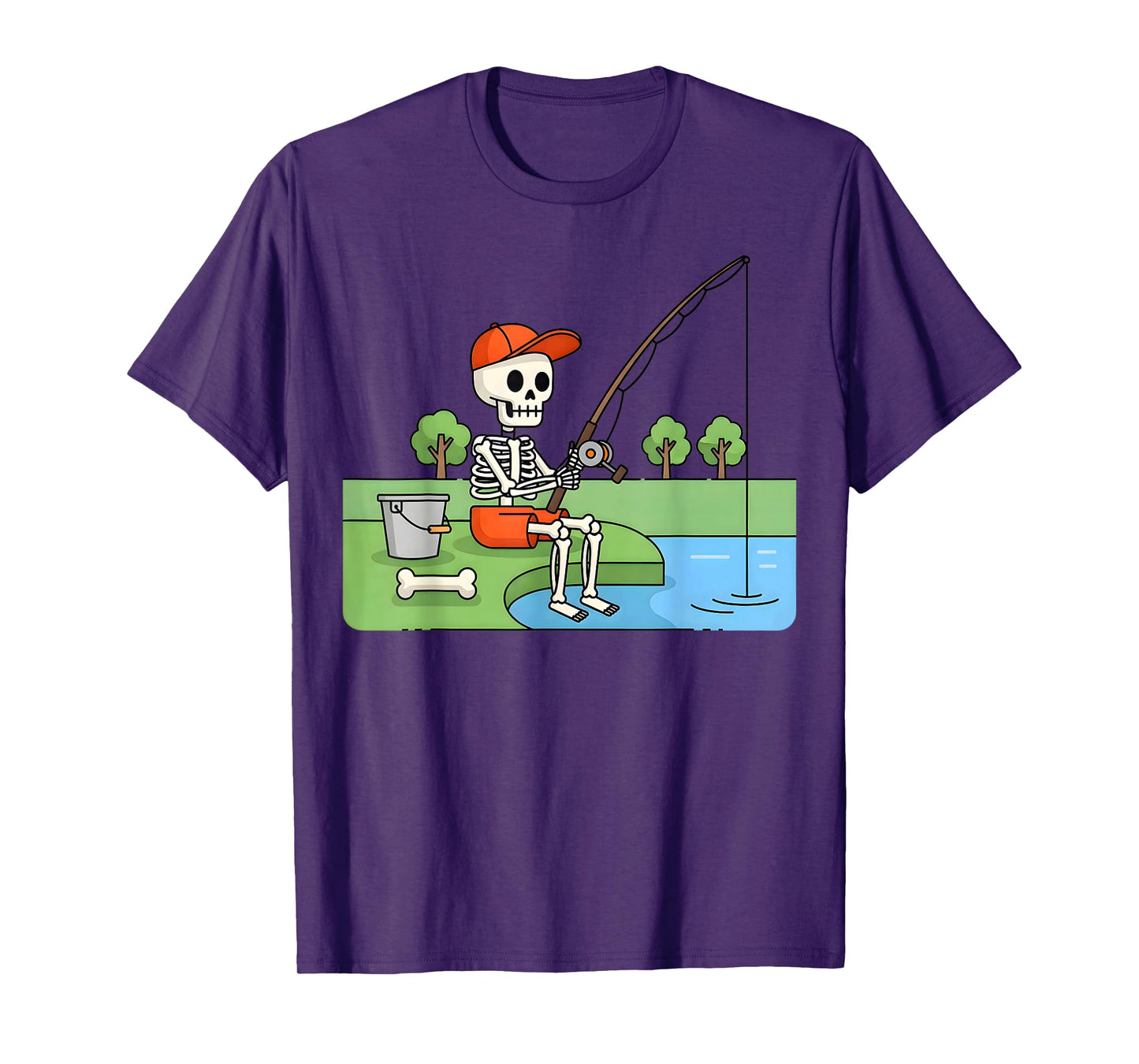 Skeleton Fishing Halloween Costume Funny Fishing Boys Kids T-Shirt