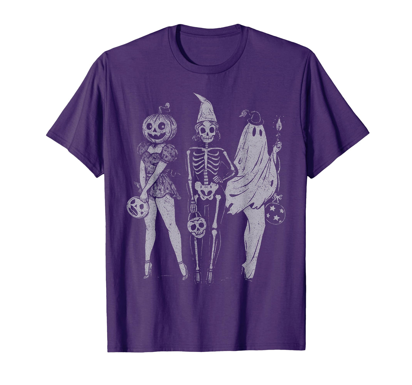 Retro Halloween Spooky Squad Skeleton Ghost Pumpkin T-Shirt