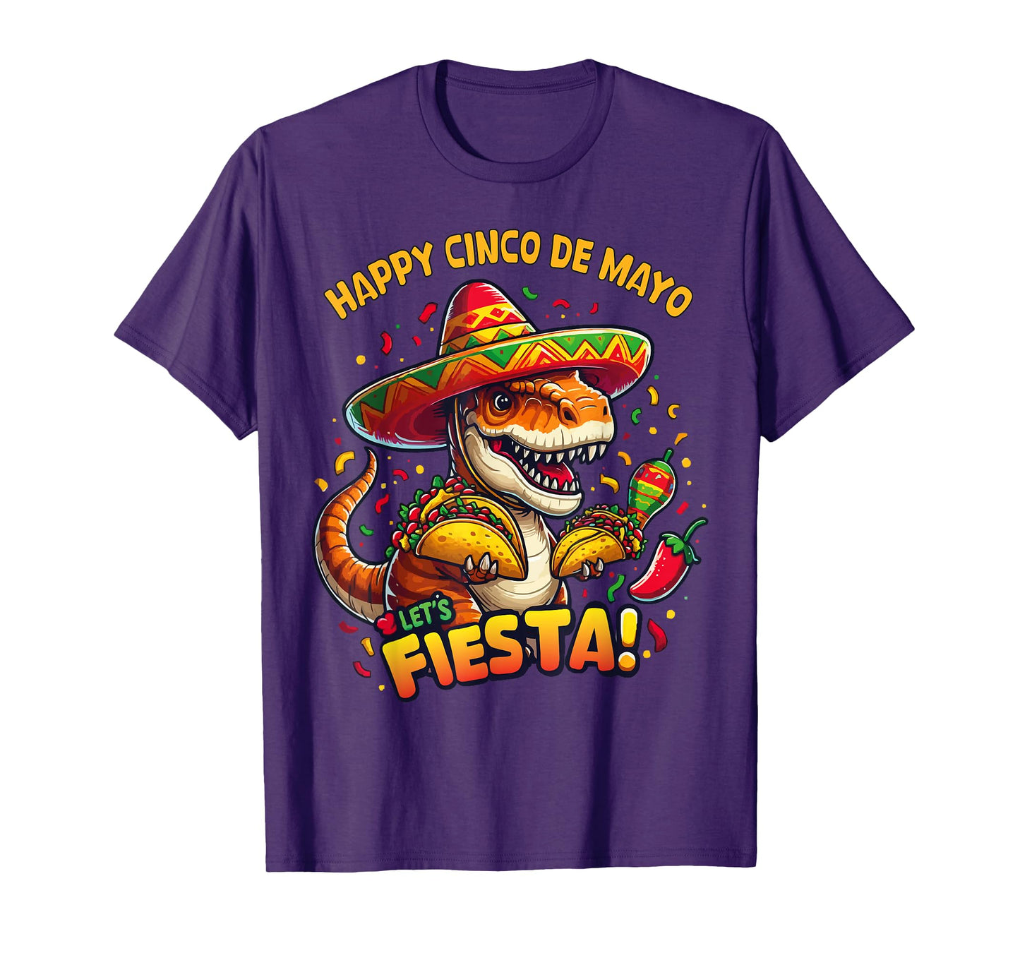 Cinco De Mayo Funny Dinosaur Holding Taco Let's Fiesta Party T-Shirt
