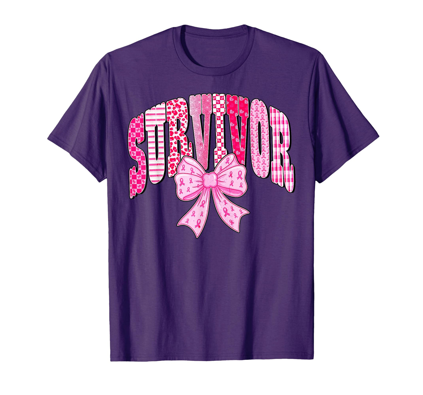 Survivor Pink Ribbon Coquette Bow Breast Cancer Awareness T-Shirt
